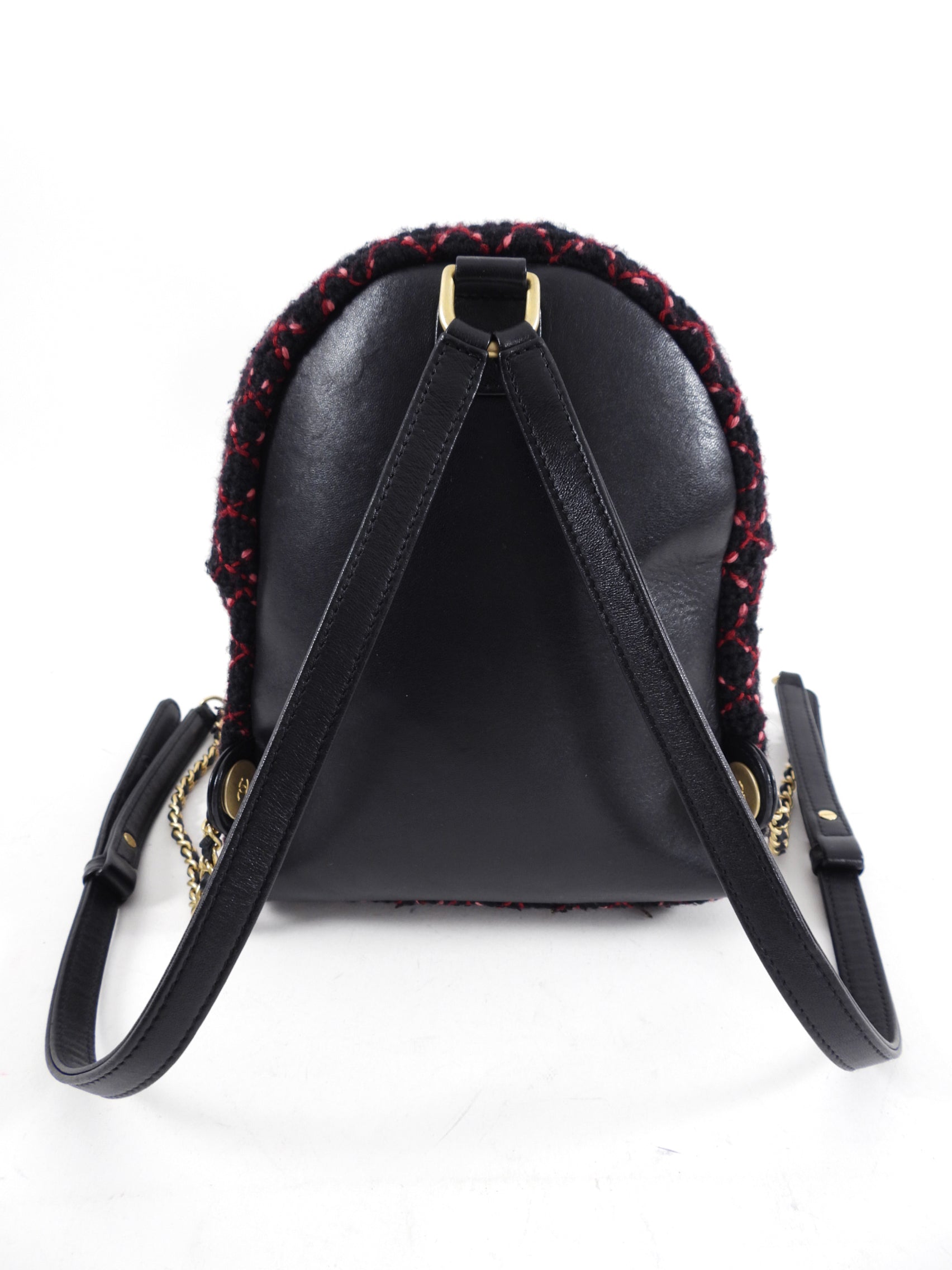 Chanel Black and Red Tweed Small CC Chain Backpack - Luxury Designer Handbag for Women | Perfect for Travel, Shopping & Evening Events