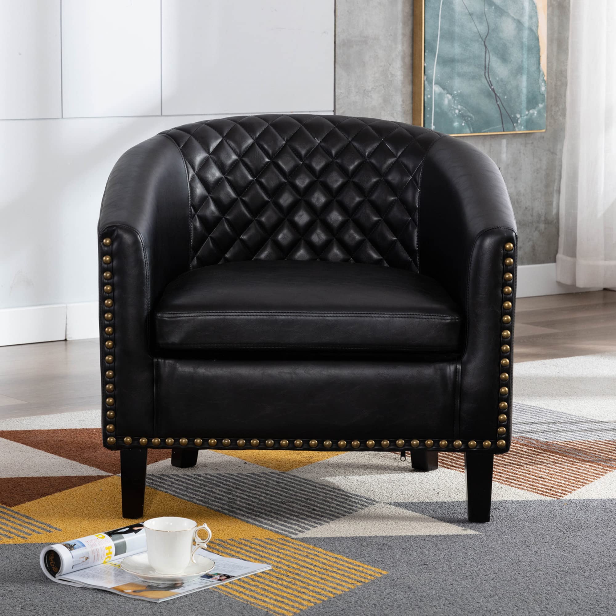 HomSof Accent Barrel Chair - Upholstered Living Room Armchair with Nailhead Trim & Solid Wood Legs, Comfortable Lounge Chair for Reading Nook, Bedroom or Office