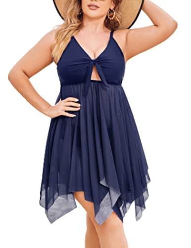 IN'VOLAND Women's Plus Size 2 Piece Tankini Swimsuit - V Neck Beach Swimwear with Shorts for Swimming, Vacation & Summer Outfits
