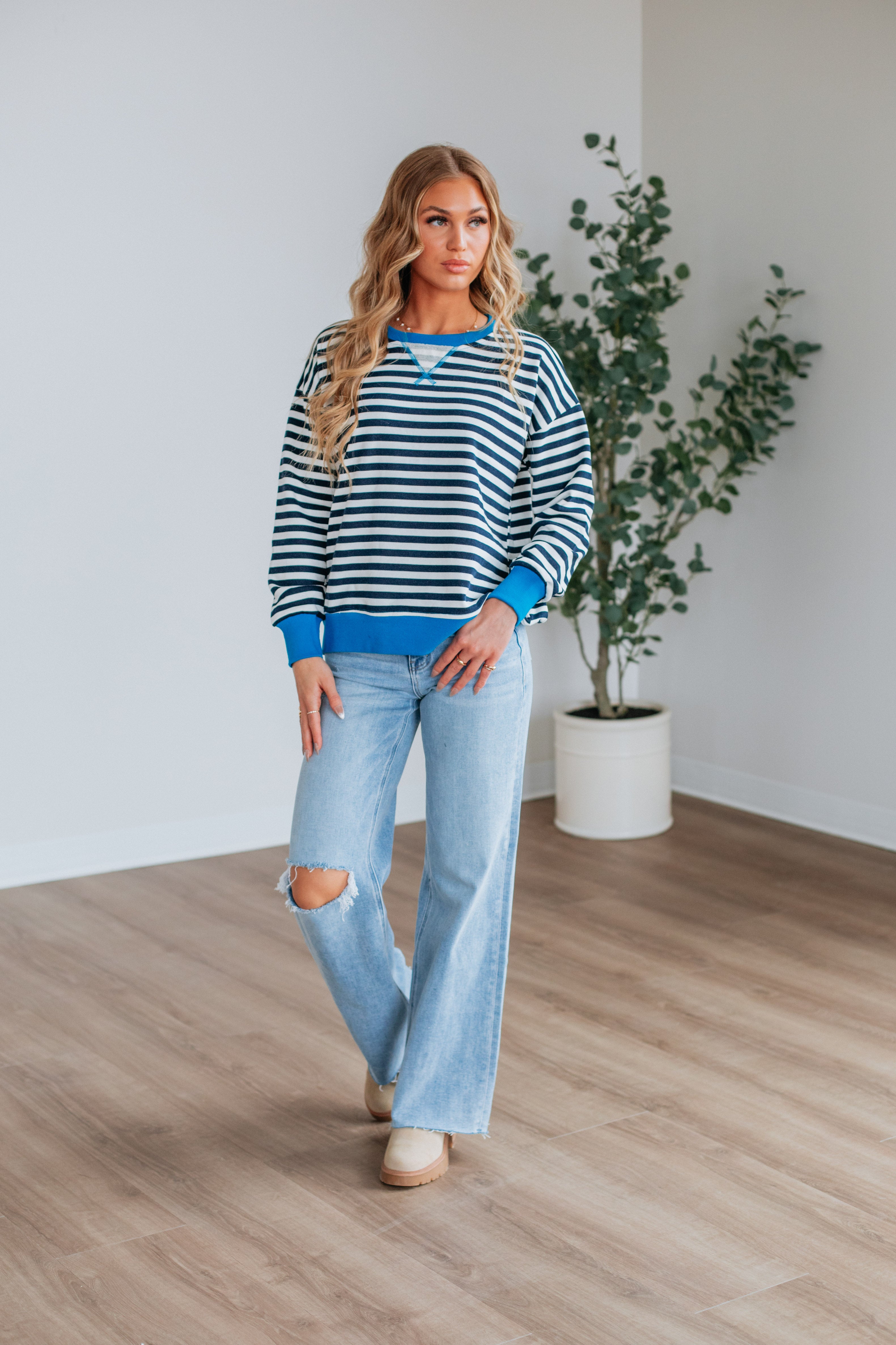 Devann Striped Crewneck Sweater for Women - Soft Casual Knit Pullover - Perfect for Fall & Winter Outfits, Office Wear, and Cozy Weekends
