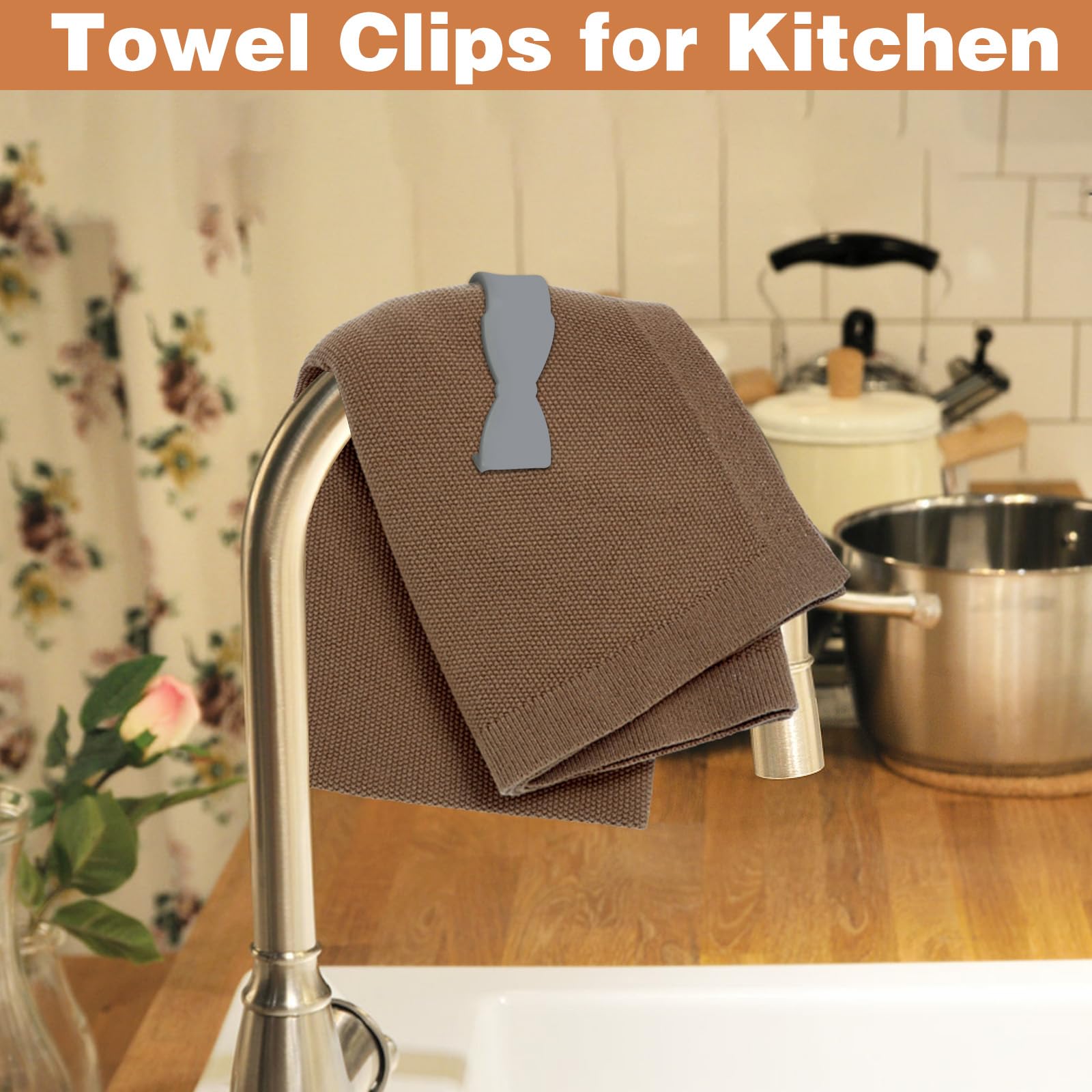 8-Piece Kitchen Towel Clips Set - Non-Slip Hand Towel Clamps for Bathroom, Oven Handle & Chair - Secure Towels on Rods & Racks (Grey) | Perfect for Kitchen Organization & Bathroom Decor