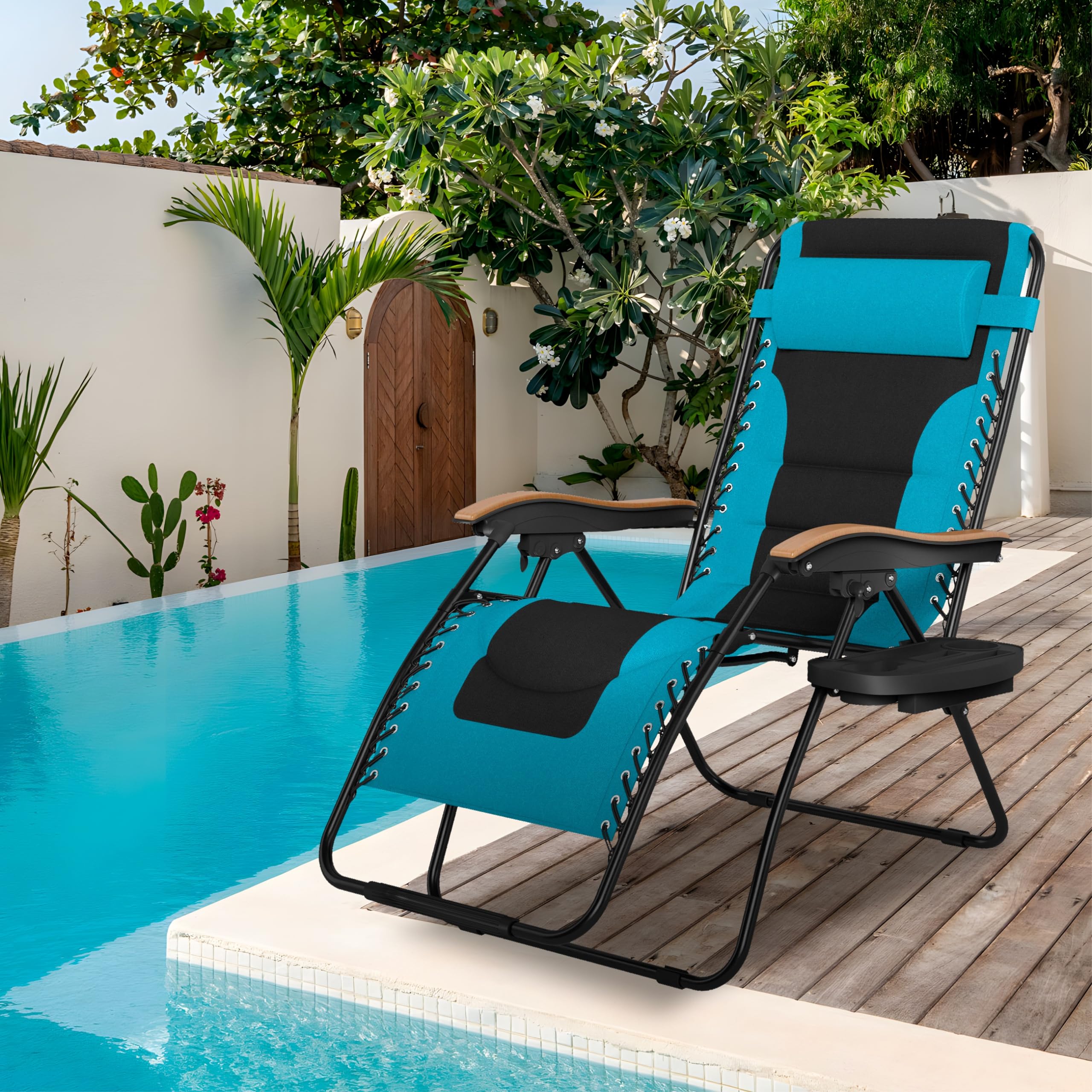 Sophia & William Oversized XL Zero Gravity Recliner Chair Set of 2 - Heavy Duty 400 LBS Capacity Adjustable Folding Lounge Chairs with Padded Seat, Wide Armrests & Cup Holders - Perfect for Patio, Backyard, Poolside Relaxation and Outdoor Lounging (Aqua Blue)