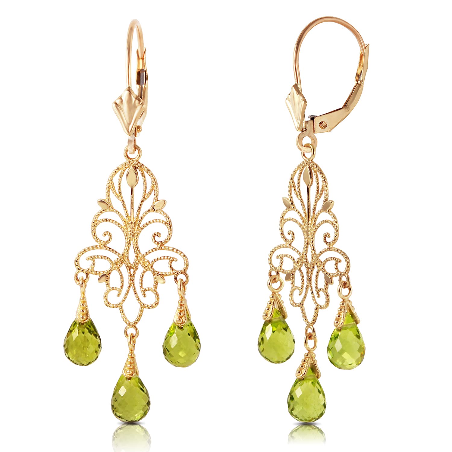 14K Yellow Gold Chandelier Earrings with Natural Peridot Gemstones - Elegant Dangling Earrings for Women, Perfect for Weddings, Parties & Special Occasions