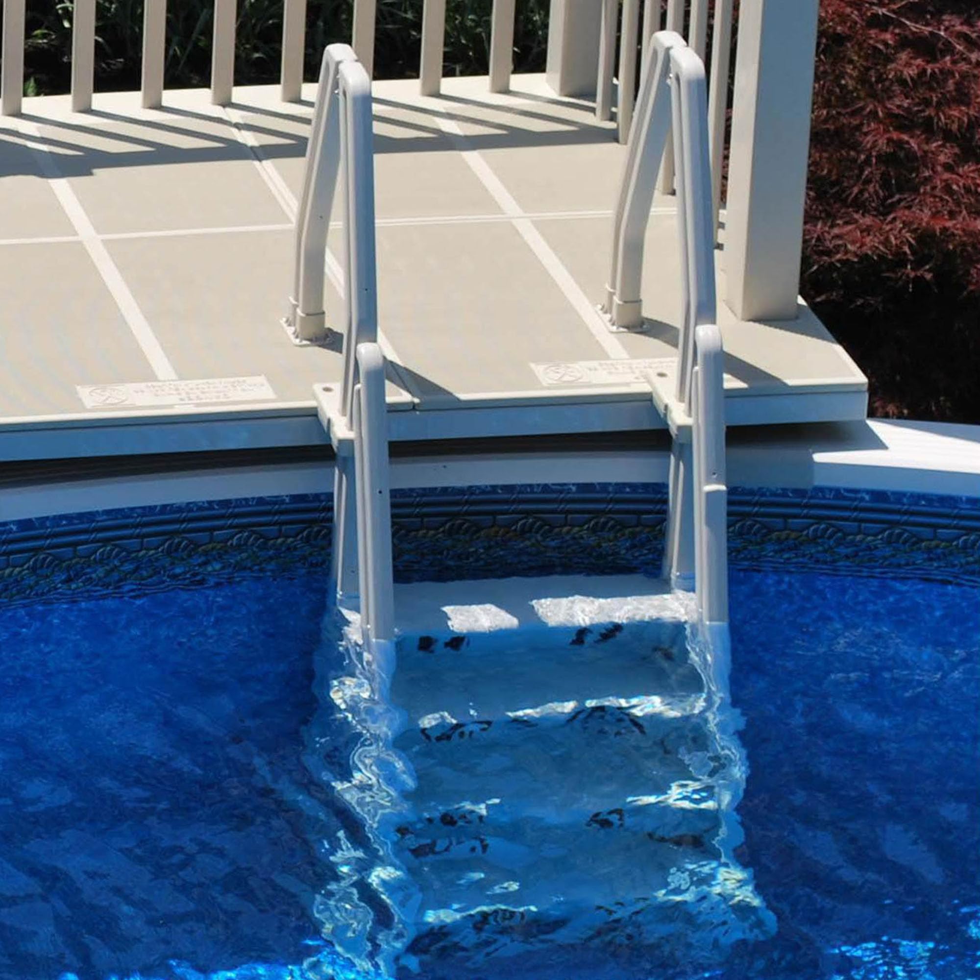Vinyl Works Deluxe Adjustable 24-Inch Wide Pool Step Ladder for Above Ground Swimming Pools | Non-Slip Steps | Durable Taupe Design | Easy Entry & Exit System | Perfect for Backyard, Inground, and Family Pool Safety