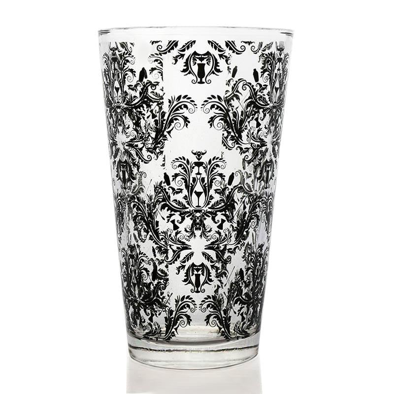 16oz Black Cocktail Themed Damask Mixing Glass - Premium Barware for Mixing Drinks, Cocktails & Mocktails - Perfect for Home Bars, Parties & Professional Bartenders