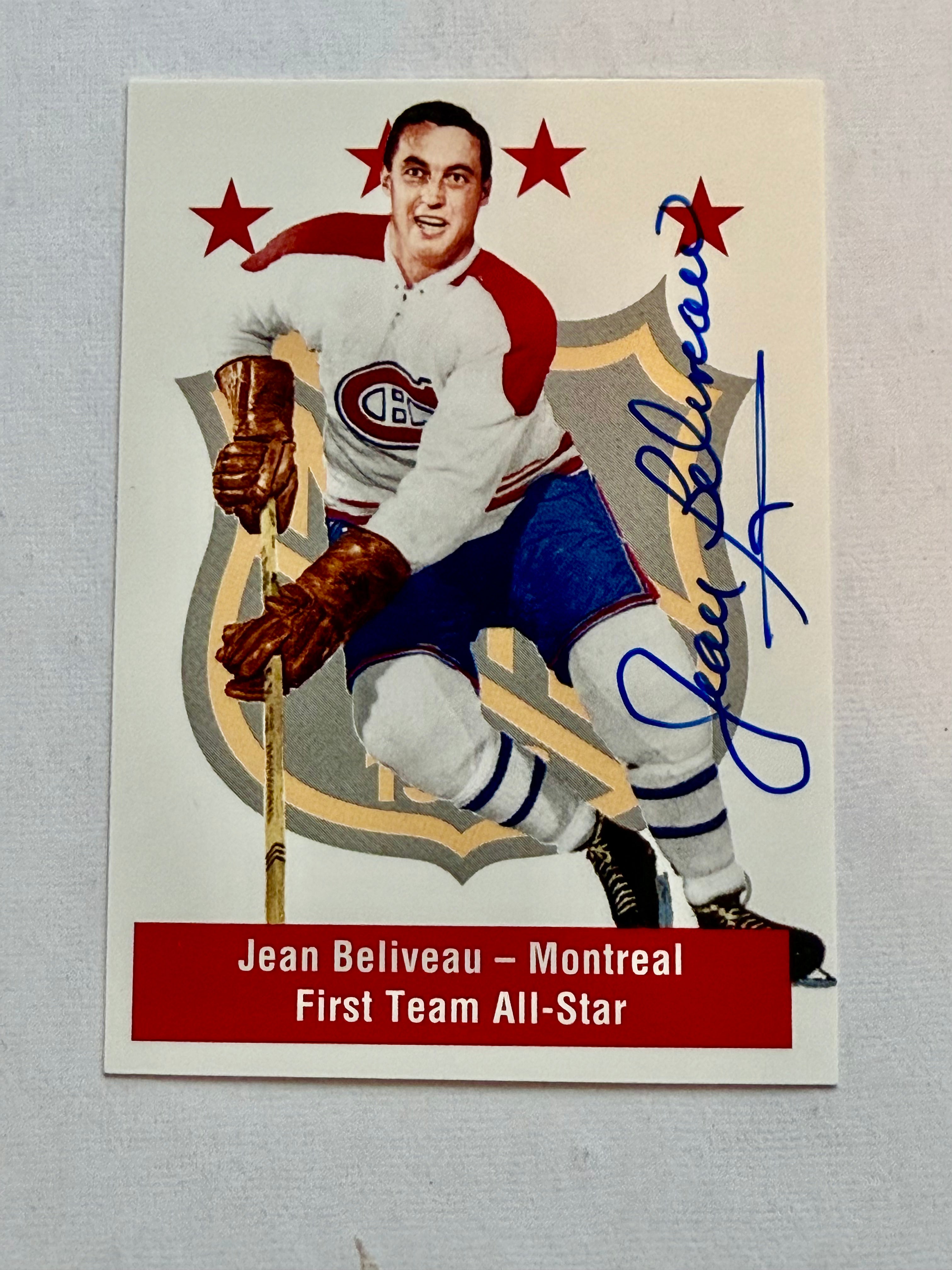 Authentic Jean Beliveau Montreal Canadiens Signed Hockey Card with COA - Perfect for NHL Memorabilia Collectors and Hockey Fans Display
