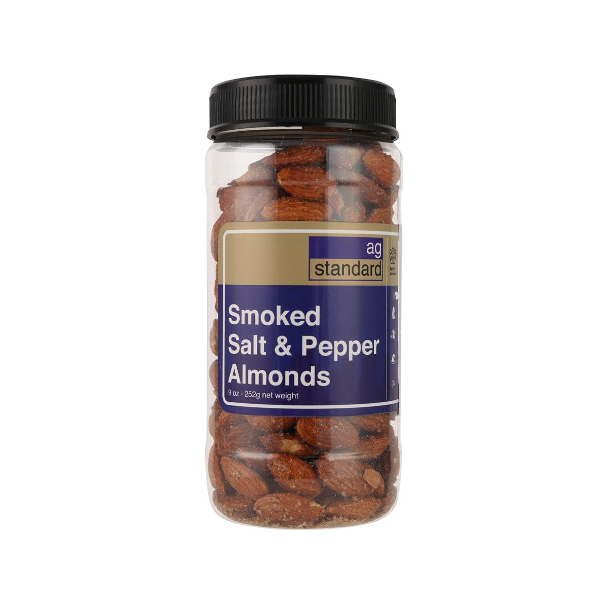 AG STANDARD Smoked Salt & Pepper Almonds (8.9oz) - Premium Roasted Snack for Parties, Hiking & Healthy Keto Diet