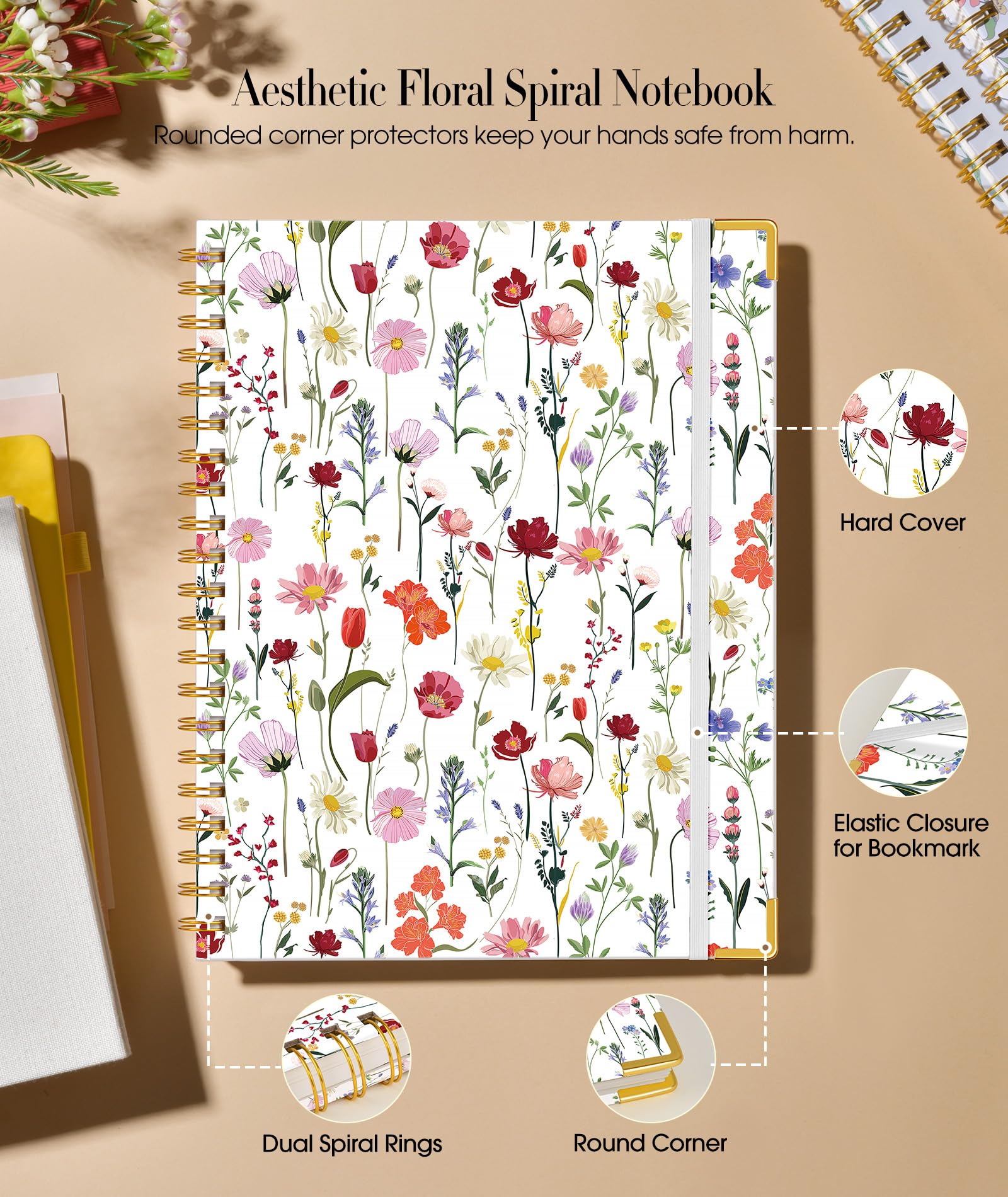 Elegant Spiral Notebook for Women - 200 Page Lined Journal, 8.5