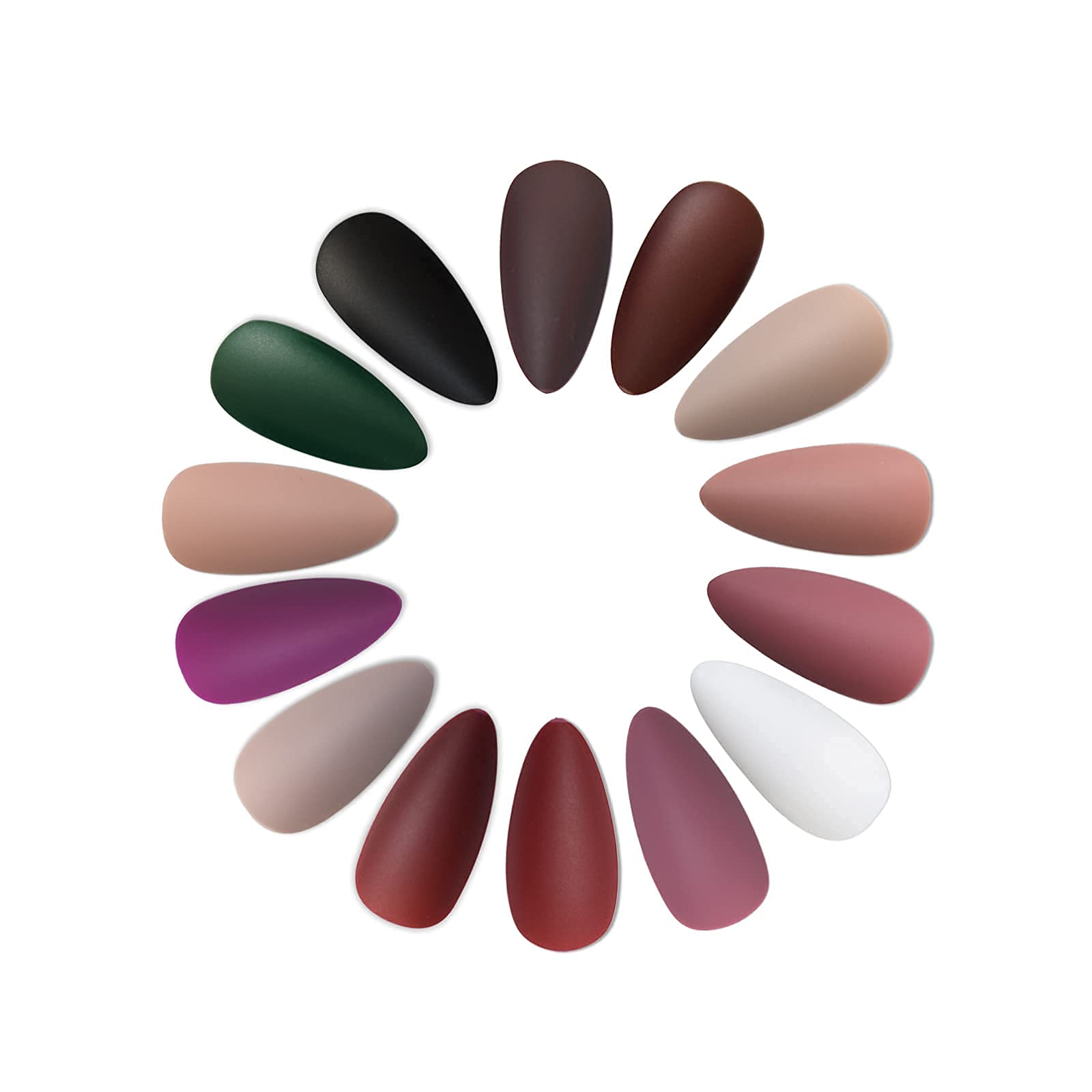 EchiQ 14 Packs Press on Nails - Medium Almond Shape Stiletto Artificial False Nails with Unique Designs (336pcs) - Matte Finish Fake Nails for Women, Perfect for Parties, Weddings & Everyday Wear