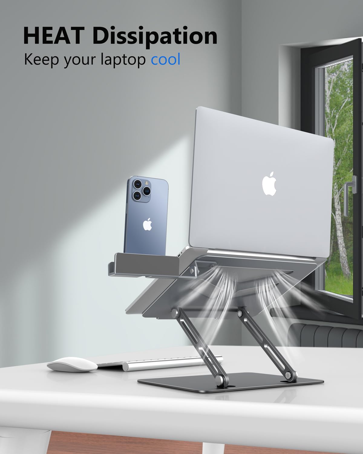 Adjustable Aluminum Laptop Stand for Desk - Foldable & Ergonomic Laptop Riser with Phone Holder for MacBook Air/Pro, Dell XPS, HP (10-16 Inch) - Starry Black | Perfect for Home Office, Gaming & Workstation Setup