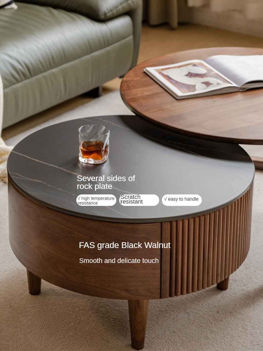 Premium Black Walnut & Ash Solid Wood Combination Rock Plate Coffee Table - Modern Living Room Furniture for Home Decor & Relaxation