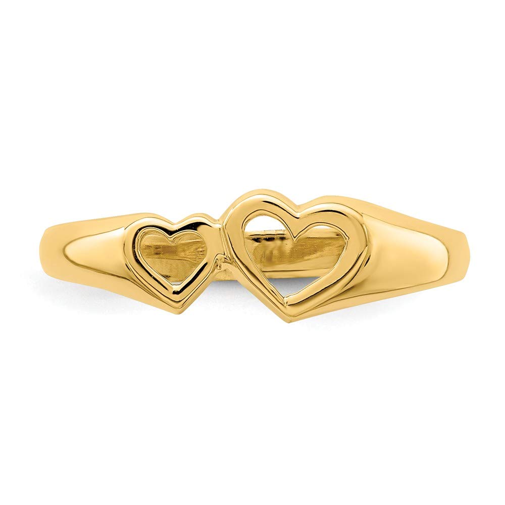 14K Solid Yellow Gold Double Heart Cut-Out Ring Band for Women - Elegant Stackable Ring for Valentine's Day, Anniversary, or Everyday Wear