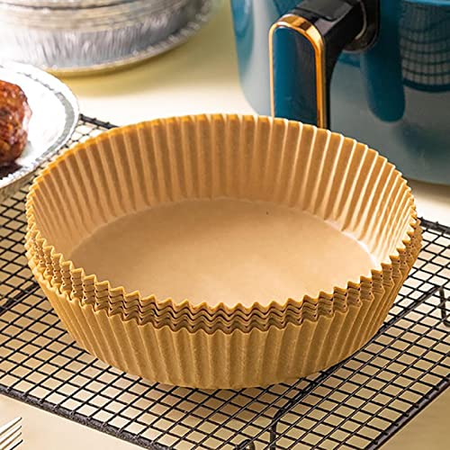 50PCS Non-Stick Air Fryer Parchment Paper Liners - Disposable Round Baking Sheets for Air Fryer, Oven, Steamer & BBQ - Perfect for Cooking, Roasting & Baking (50PCS Yellow)