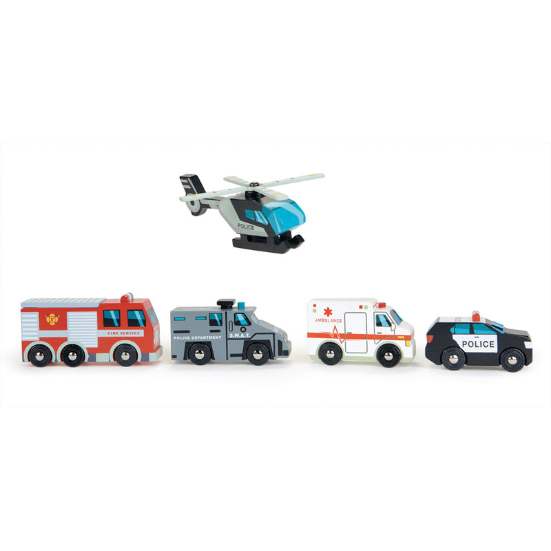 Wooden Toy Emergency Vehicles Set - Fire Truck, Police Car & Ambulance for Kids - Perfect for Imaginative Play, Birthday Gifts & Preschool Learning