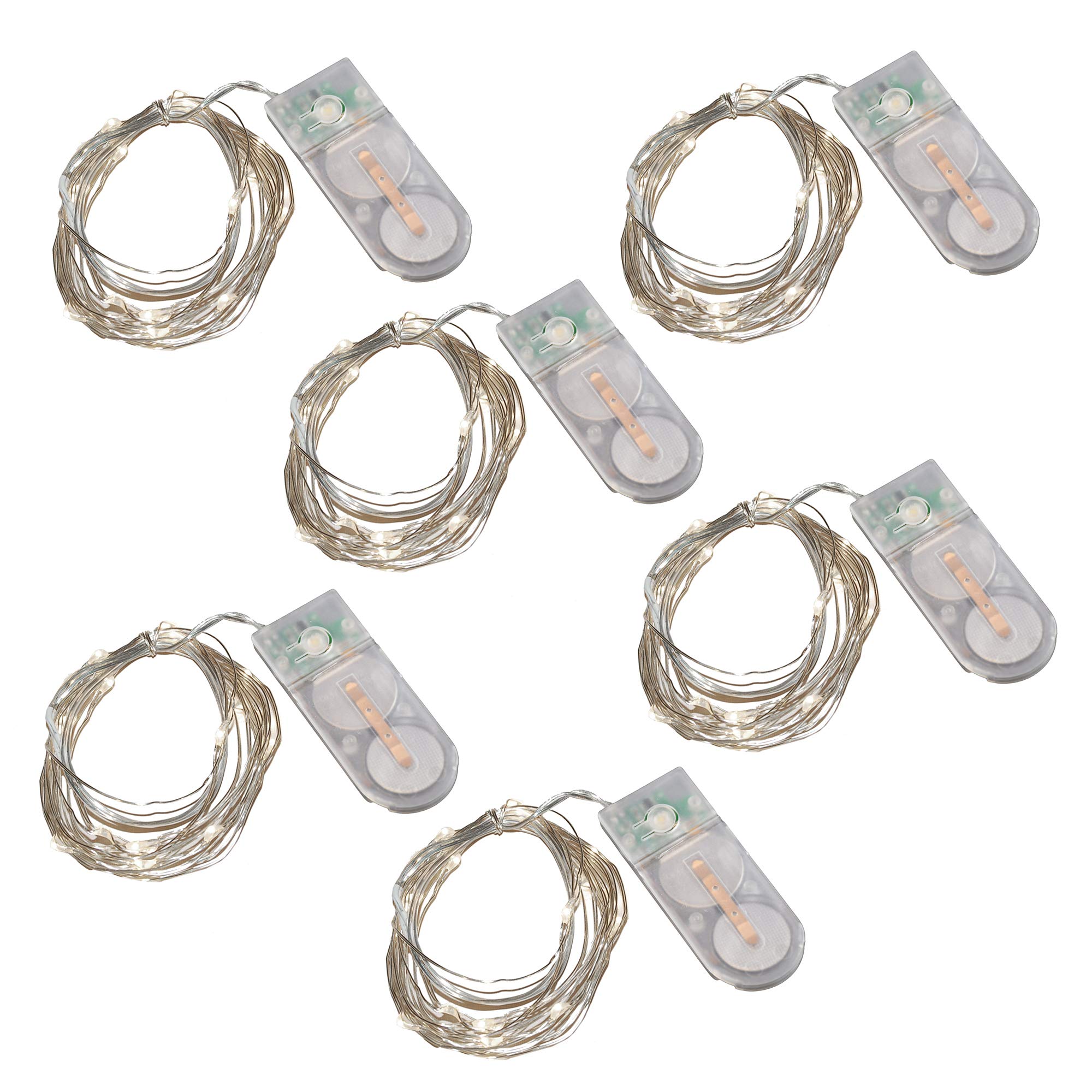 LumaBase Battery Operated LED Fairy String Lights - 6 Pack Cool White Waterproof Outdoor Christmas Decor for Garden, Wedding, Party & Home Decoration