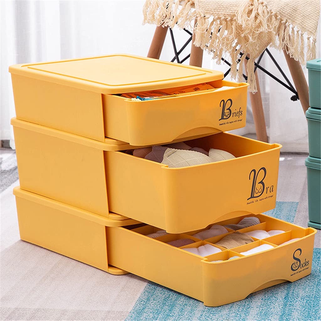 WSSBK 3-Piece Underwear Drawer Organizer Set - Breathable Fabric Storage Box with Cover for Bras, Socks, Gloves (32.2x25.9x32.4cm) - Perfect for Bedroom Closet, Dresser & Travel Organization