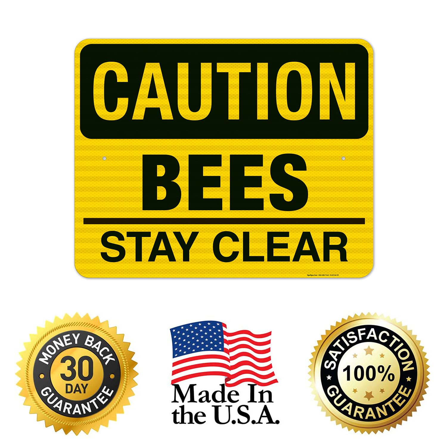 Bees Stay Clear Sign - 24x30 Inches Reflective Aluminum Warning Sign, 3M EGP .080 Thick, Fade Resistant, Made in USA - Perfect for Beekeeping Areas, Farms & Outdoor Spaces