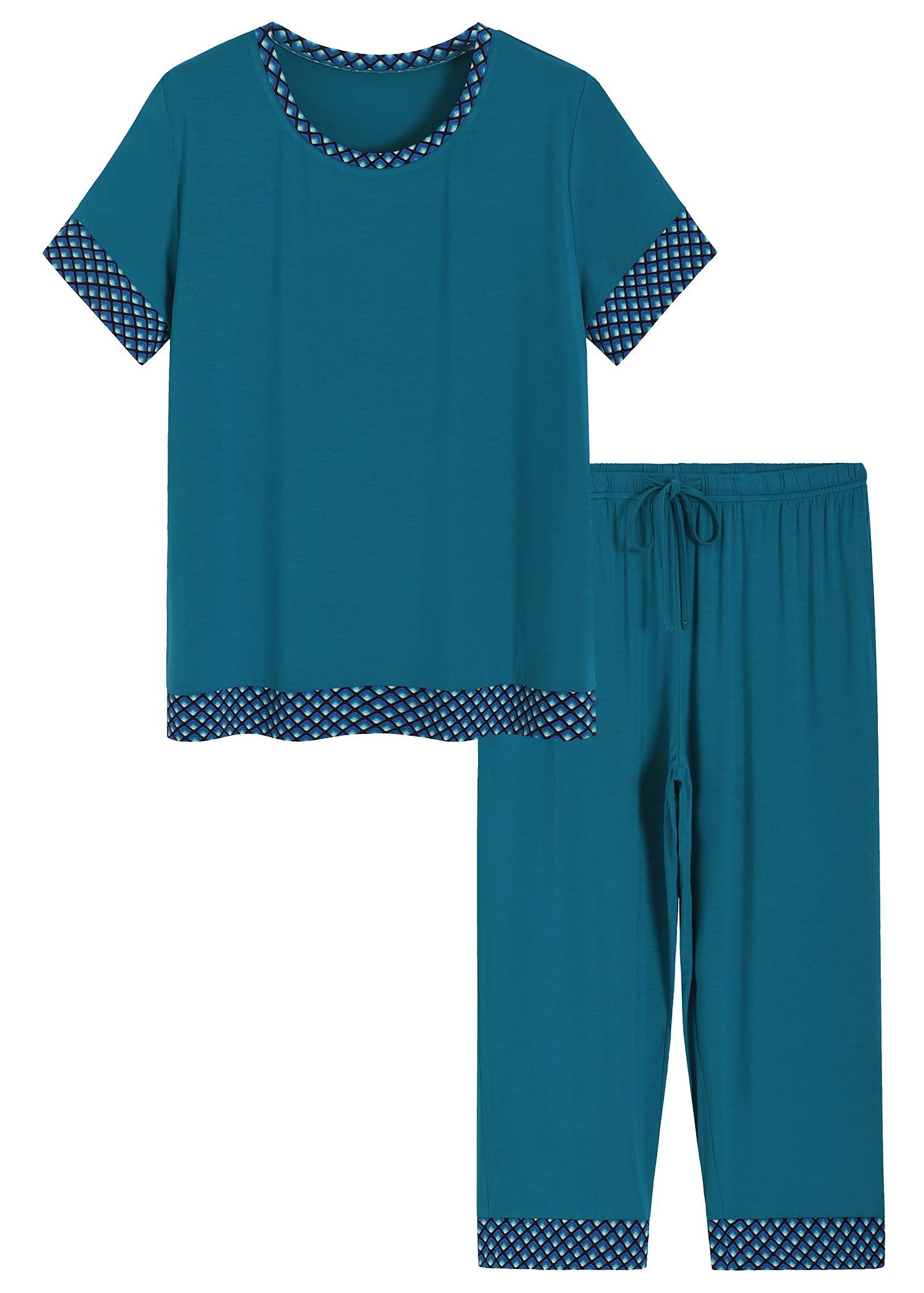 Women's Soft Bamboo Viscose Capri Pajama Set - Breathable Lounge Sleepwear for Summer Nights & Relaxing at Home