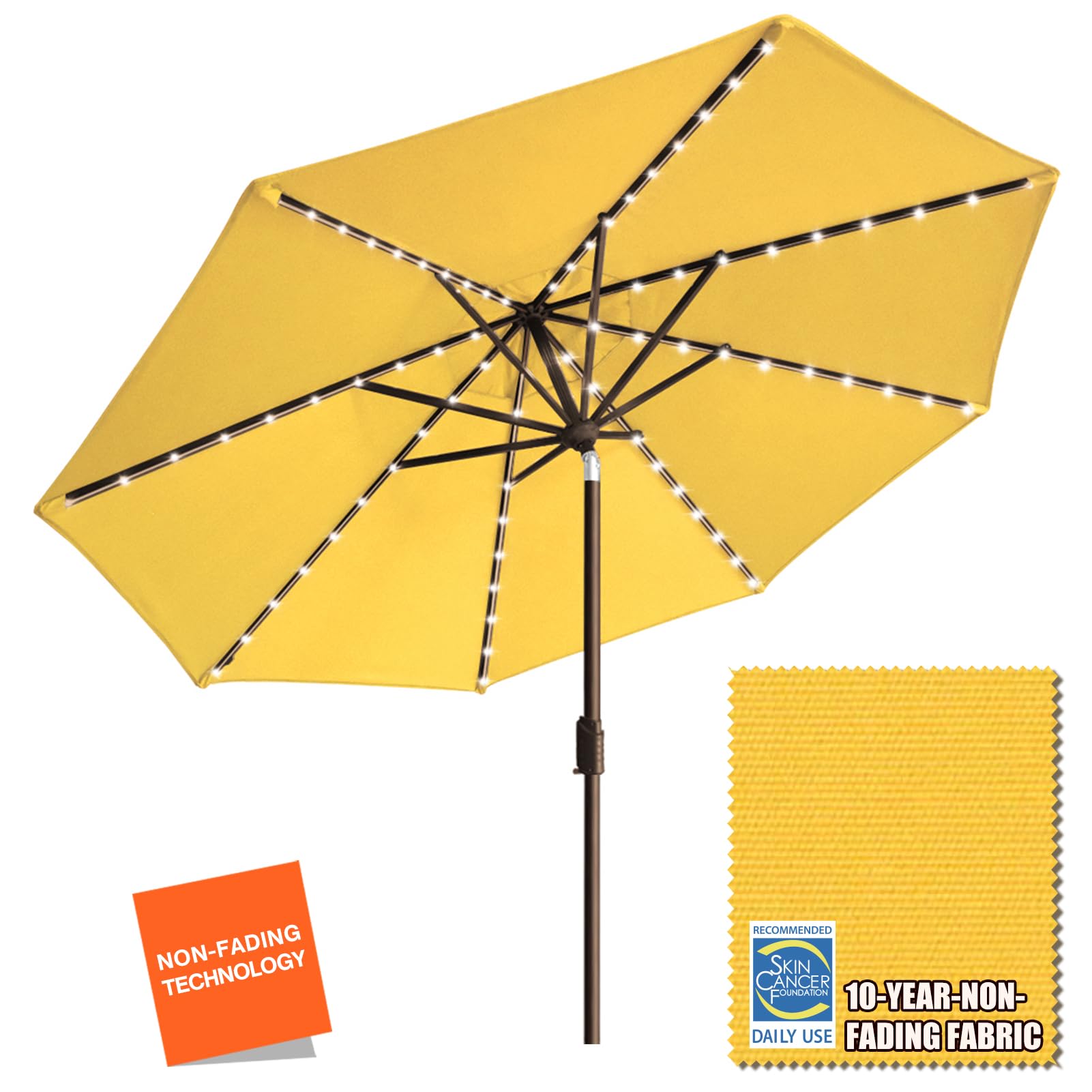 EliteShade USA 10-Year Fade-Resistant 9ft Solar LED Patio Umbrella with 80 Lights - Outdoor Market Umbrella with Ventilation & Sunflower Yellow Design - Perfect for Backyard, Poolside, and Restaurant Outdoor Dining