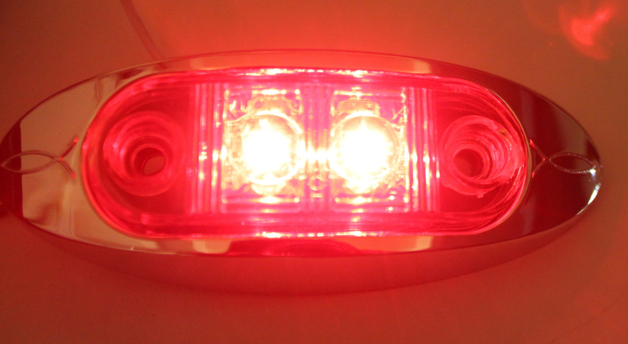 4 LED Oval Oblong Clearance/Side Marker Light with Chrome Bezel - Red Clear Lens for Truck Trailer (2