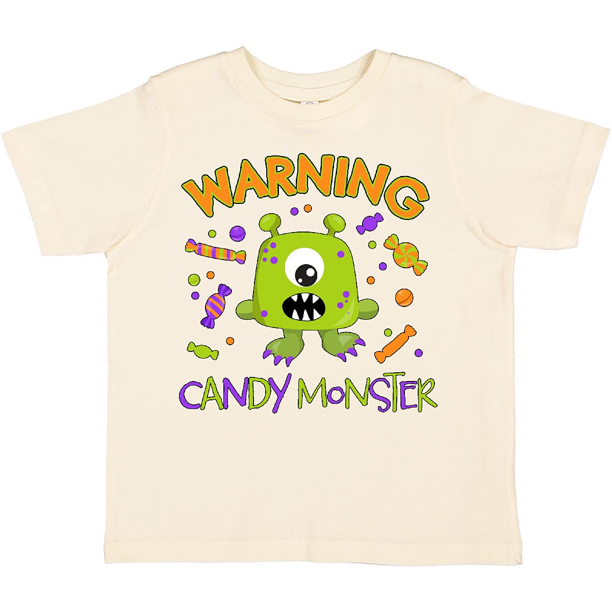 Inktastic Warning Candy Monster Cute Green Toddler T-Shirt - Fun & Playful Kids Graphic Tee for Birthday Parties, Halloween Costumes & Everyday Play