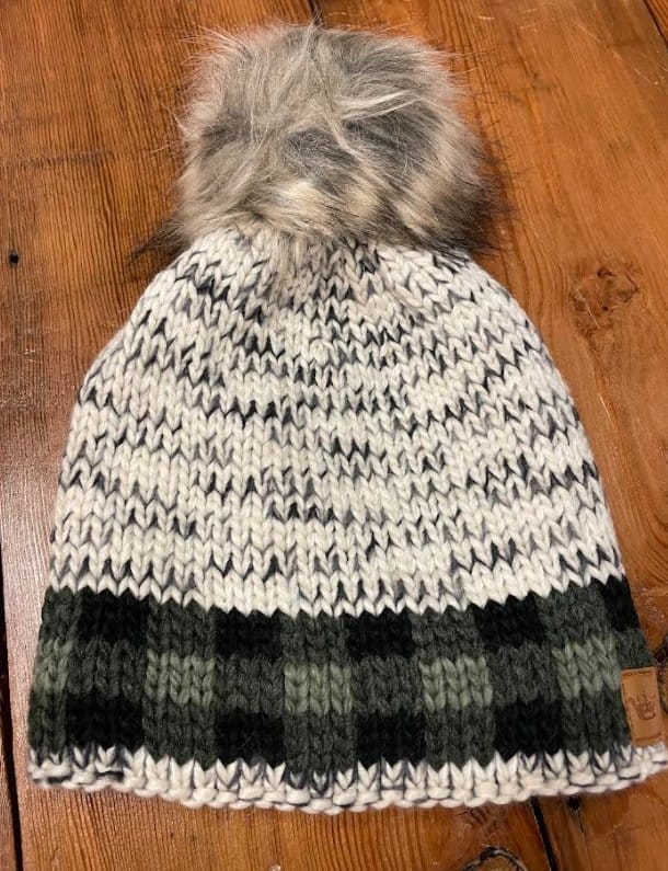 Stylish Grey Heather Beanie with Green Plaid Trim - Warm Winter Hat for Men & Women - Perfect for Skiing, Hiking & Cold Weather Fashion