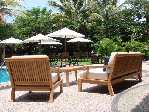 Luxury 6-Piece Teak Sofa Set with Ottoman & Tables - Perfect for Living Room
