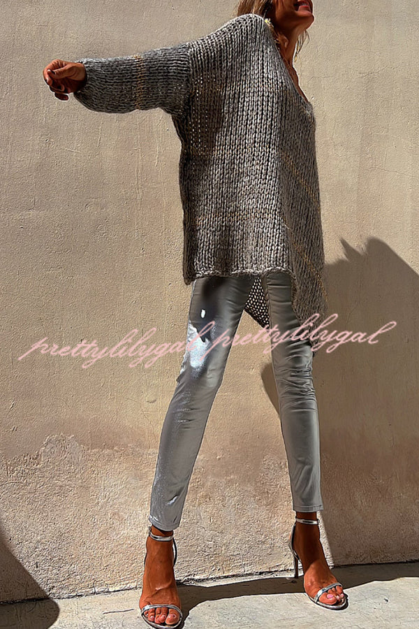 Stylish Metallic Faux Leather Stretch Pants for Women - Trendy High Waist Skinny Pants with Pockets - Perfect for Night Out, Party & Casual Wear