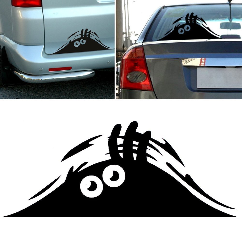 Funny Scary Peeking Monster Eyes Decal Sticker - 11 Inch White Vinyl Graphic for Car, Walls & Windows - Perfect for Halloween Decor, Prank Gifts & Car Accessories