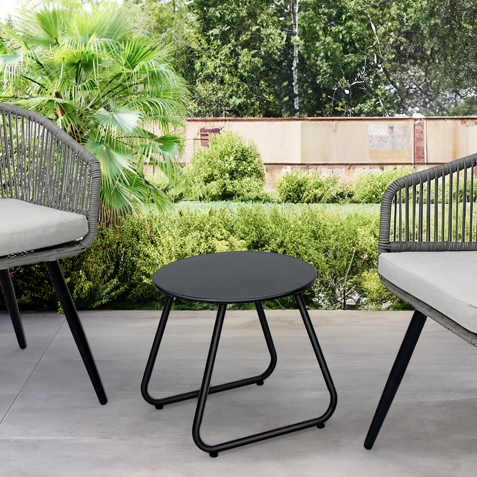 Weather-Resistant Black Metal Steel Round Outdoor Coffee Table - Perfect for Patio, Garden, Poolside & Backyard Relaxation