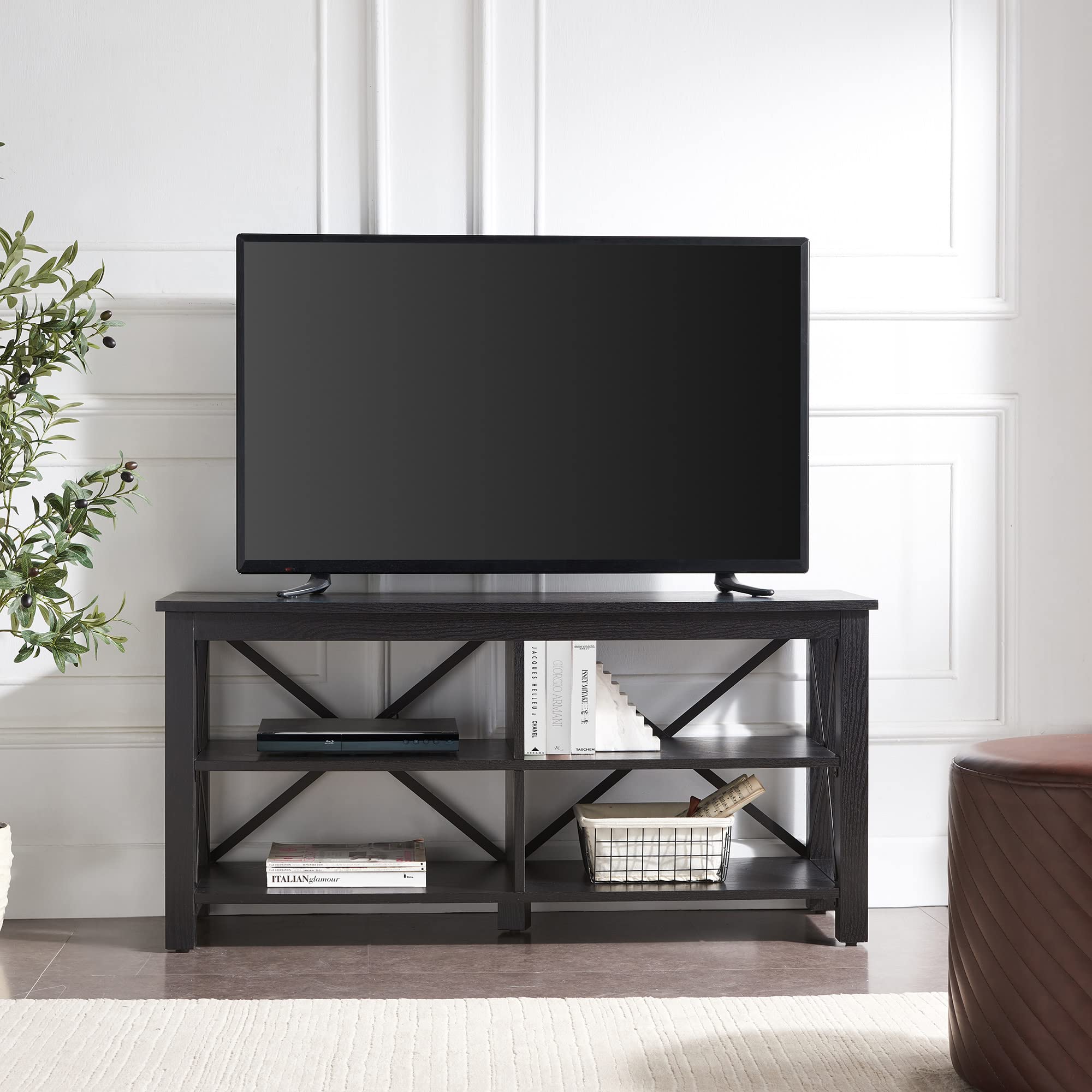 Henn&Hart 55 Inch Black Rectangular TV Stand - Modern Entertainment Center for Living Room, Bedroom & Home Theater