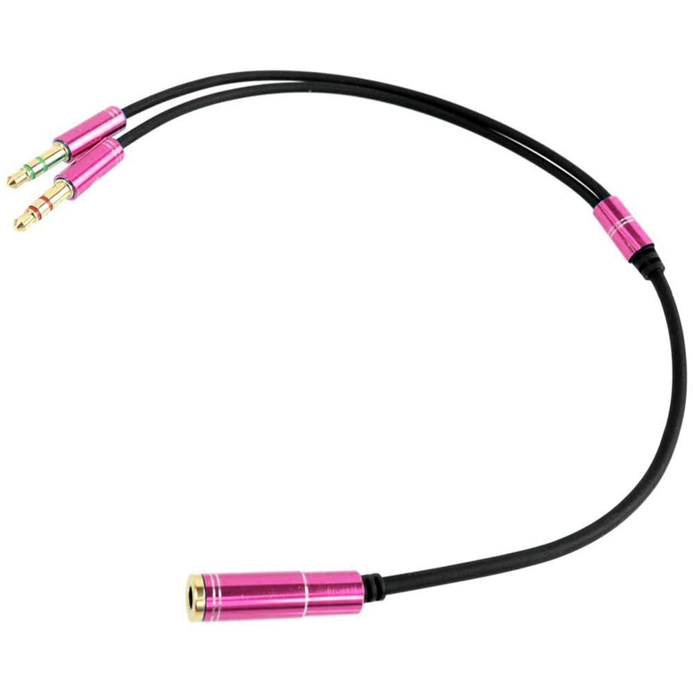 3.5mm Headphone Splitter Adapter - Female to Dual 3.5mm Male Audio Y Cable - 4-Pin Mic Compatible for Smartphone to PC Connection (Pink) - Perfect for Gaming, Podcasting & Online Meetings