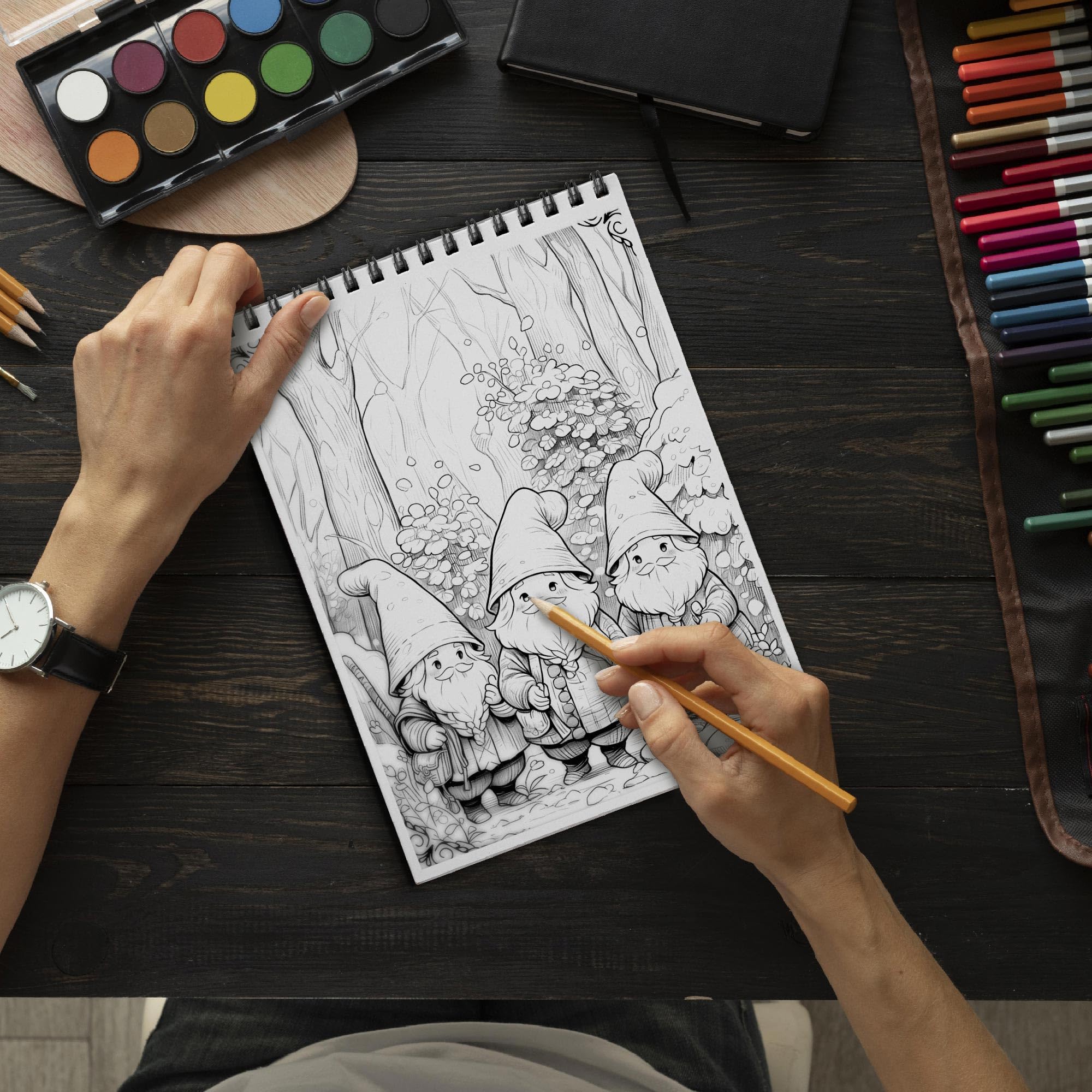 Premium Spiral Bound Christmas Gnomes Coloring Book for Adults - 30 Pages of Gorgeous Gnome Village Illustrations for Stress Relief & Relaxation | Perfect Holiday Gift, Art Therapy & Mindfulness Activity
