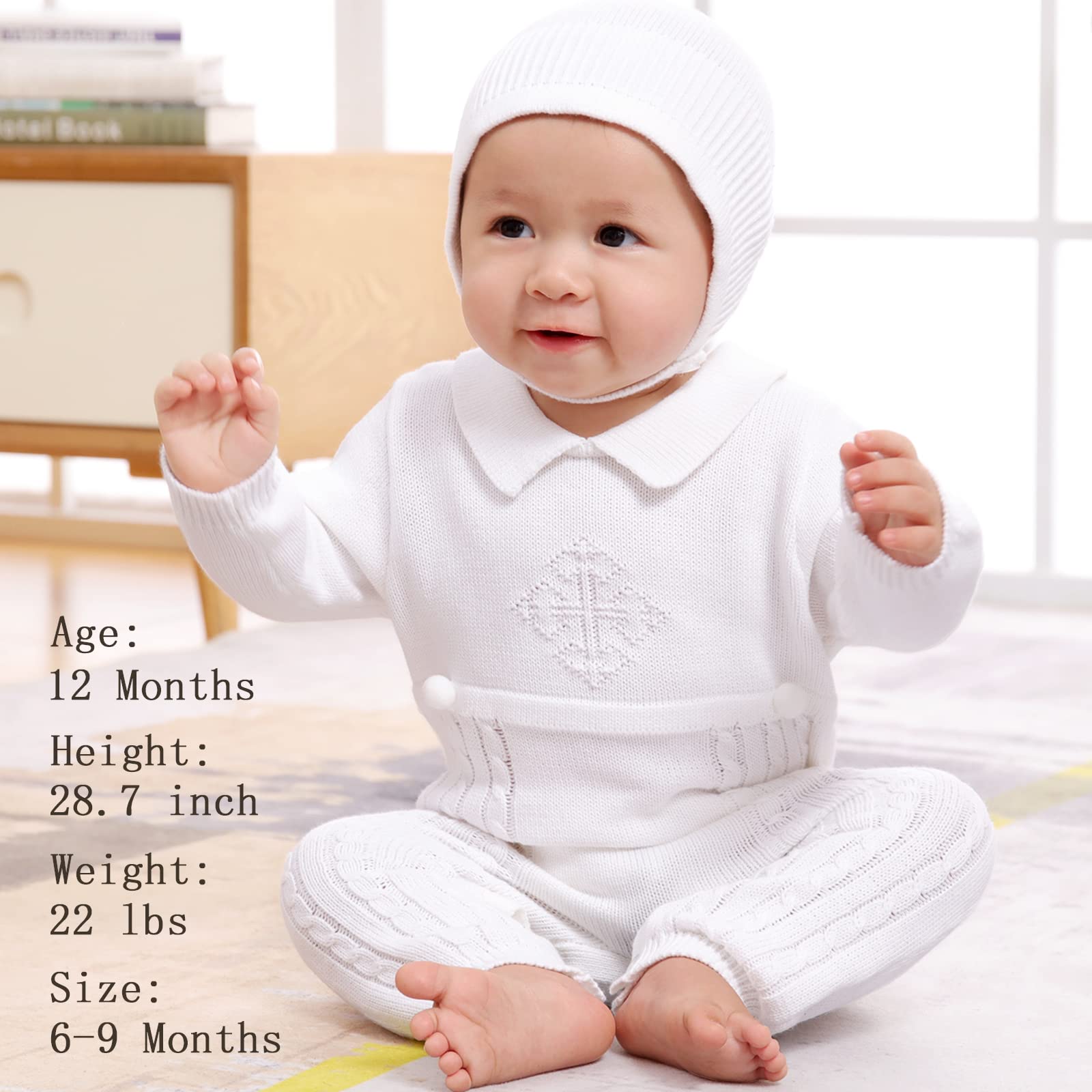 Booulfi Baby Boy's Christening Baptism Outfit Set - White Suit with Hat & Cross Detail for Newborn Baptism, First Communion & Special Occasions