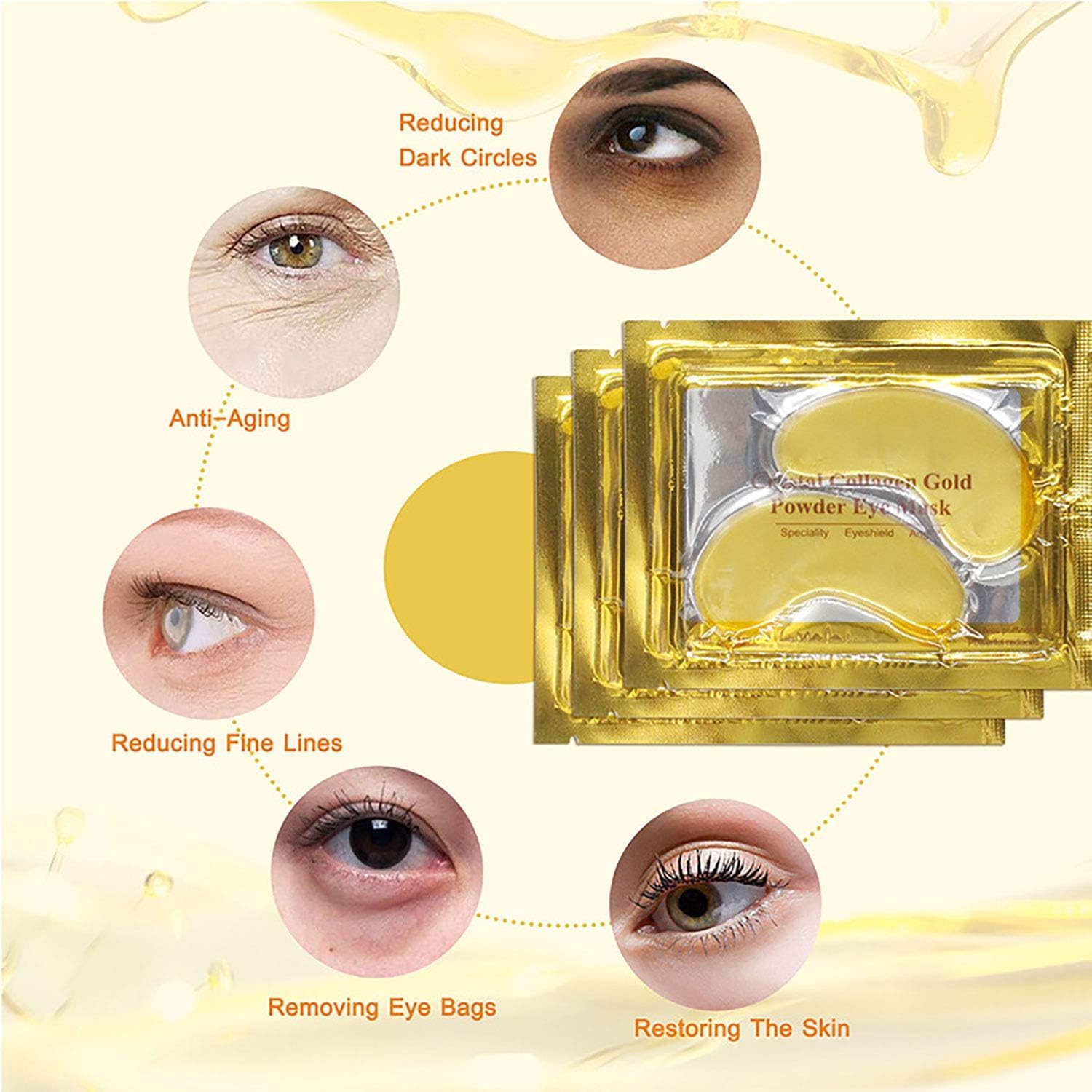 24K Gold Eye Treatment Masks 25 Pairs - Anti-Wrinkle & Dark Circle Therapy with Hyaluronic Acid, Under Eye Gel Pads for Puffiness & Firming - Hydrating Eye Care for Day & Night Use, Perfect for Spa, Travel & Home Skincare Routine