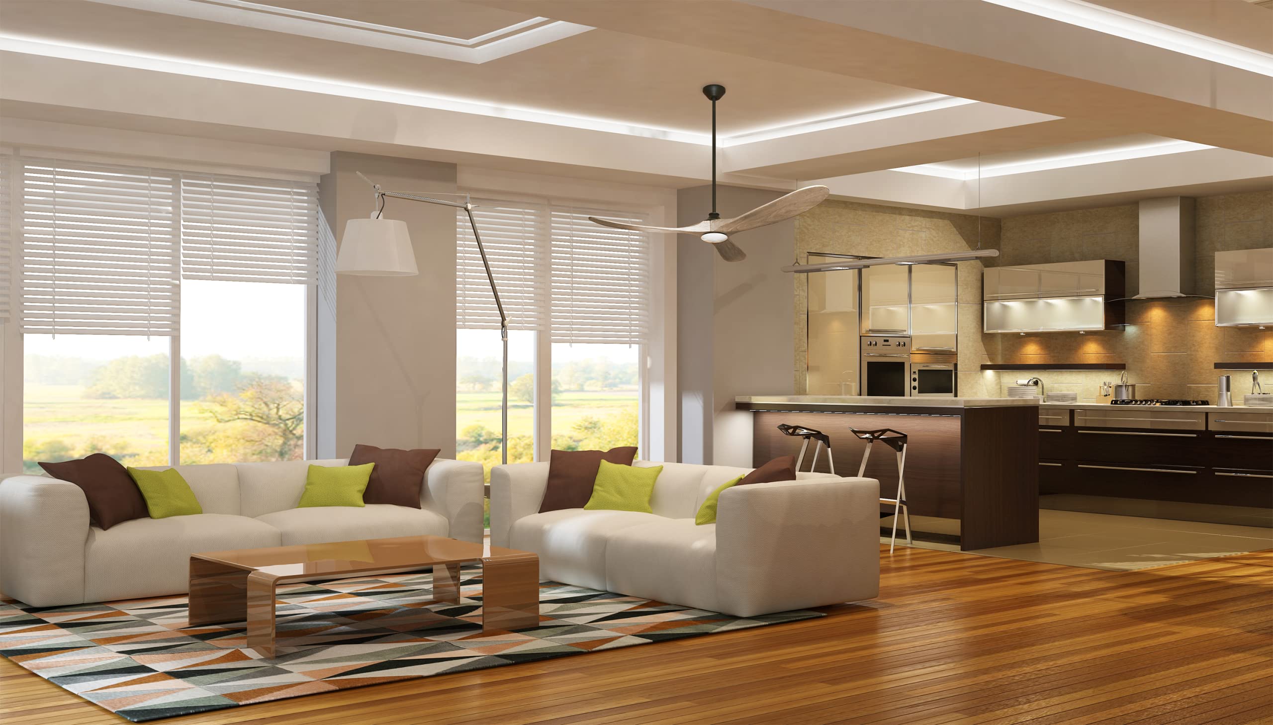 60 Inch Modern Wood Ceiling Fan with LED Light - Dimmable 3000K Matte Black - 3 Blades Wood Ceiling Fan for Bedroom, Living Room, Office (+48 Inch Downrod Included) - Perfect for Home Cooling and Stylish Interior Decor