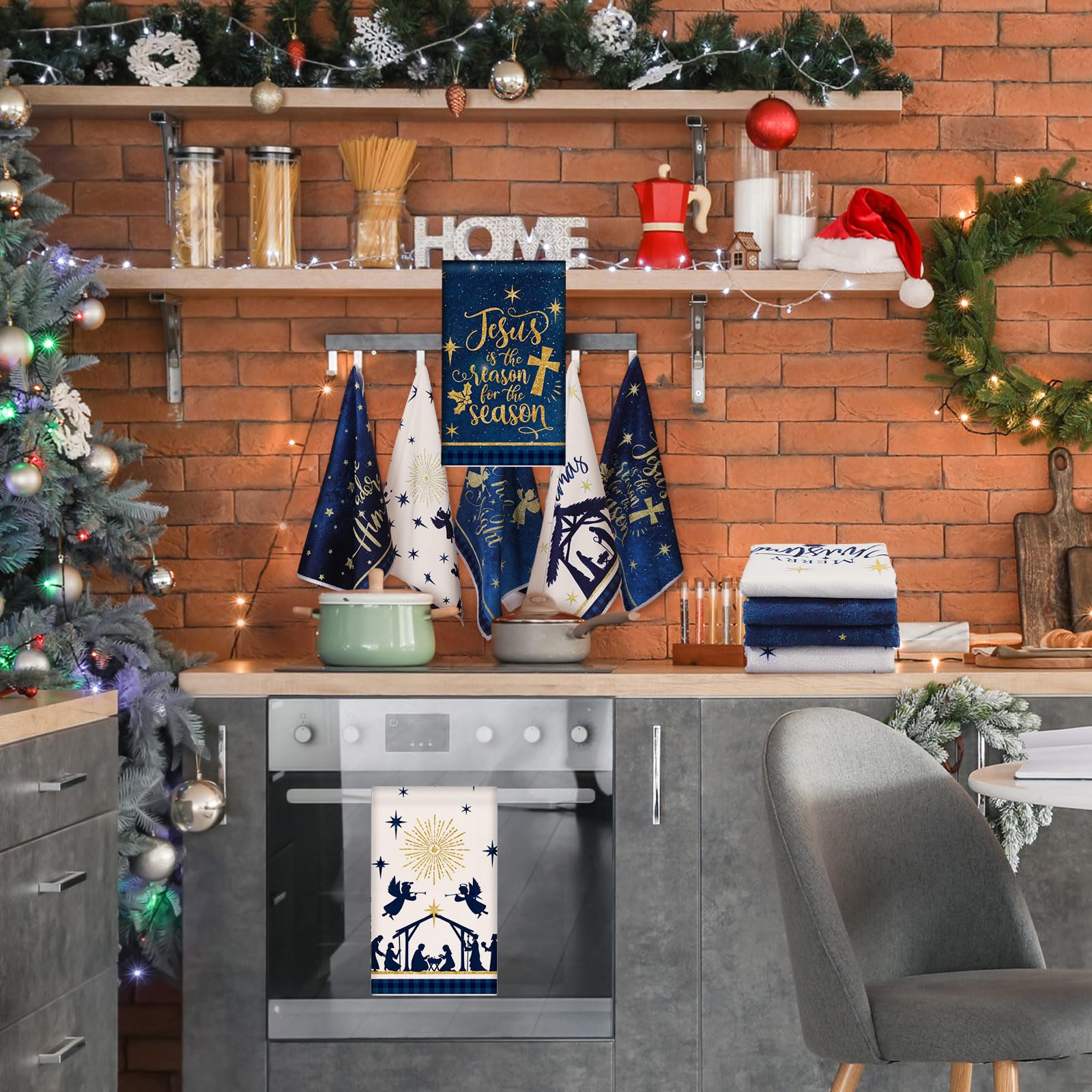 Oudain 6-Pack Christmas Kitchen Towels Set - Nativity Scene Dish Towels, Hand Towels & Tea Towels for Holiday Decor - Perfect for Christmas Party Supplies, Gifts & Festive Kitchen Decorating