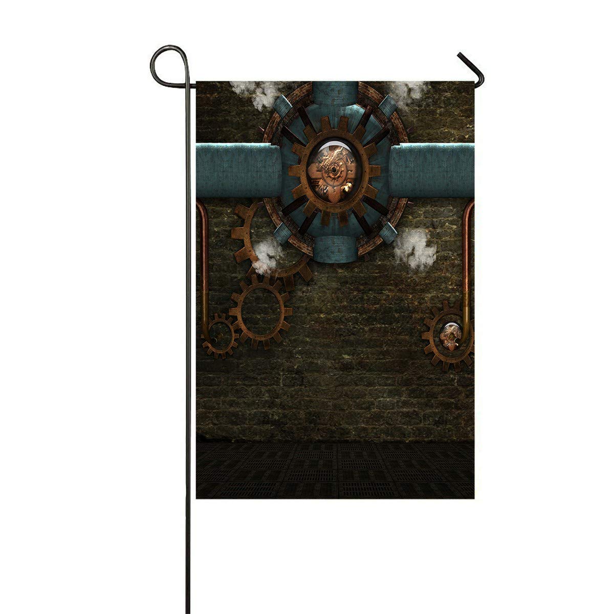 Steampunk Metal Gadgets & Gears Decorative Garden Flag - 12x18 Inch Vintage Industrial Outdoor Decor for Yard, Home, Party & Steam Punk Themed Events