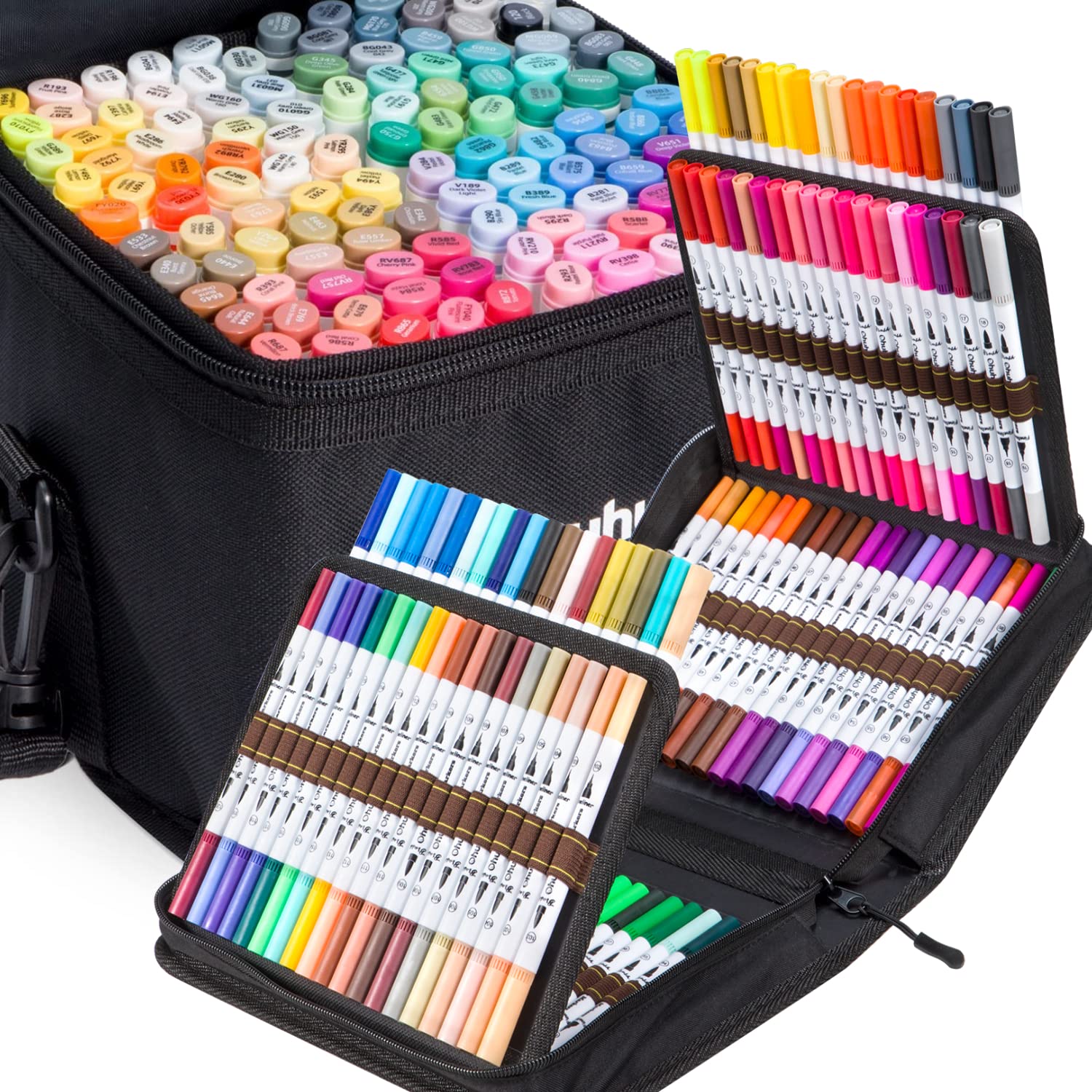 Ohuhu 120 Colors Dual Tip Alcohol Markers Set - Brush & Fine Tip Art Markers for Adult Coloring Books, Sketching, Bullet Journaling, Illustration & Calligraphy (Chisel & Fine Tip Included)
