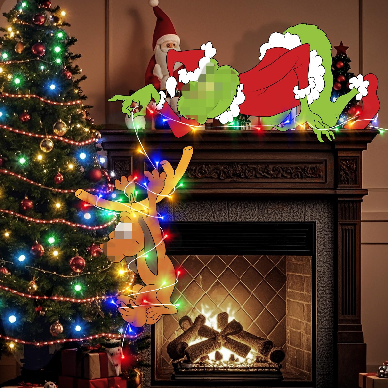 2pcs Green Gnome Stealing Lights LED Christmas Yard Decorations - Outdoor Holiday Fence, Tree, Garden & Lawn Decor for Festive Season | Perfect for Christmas, Parties & Winter Celebrations