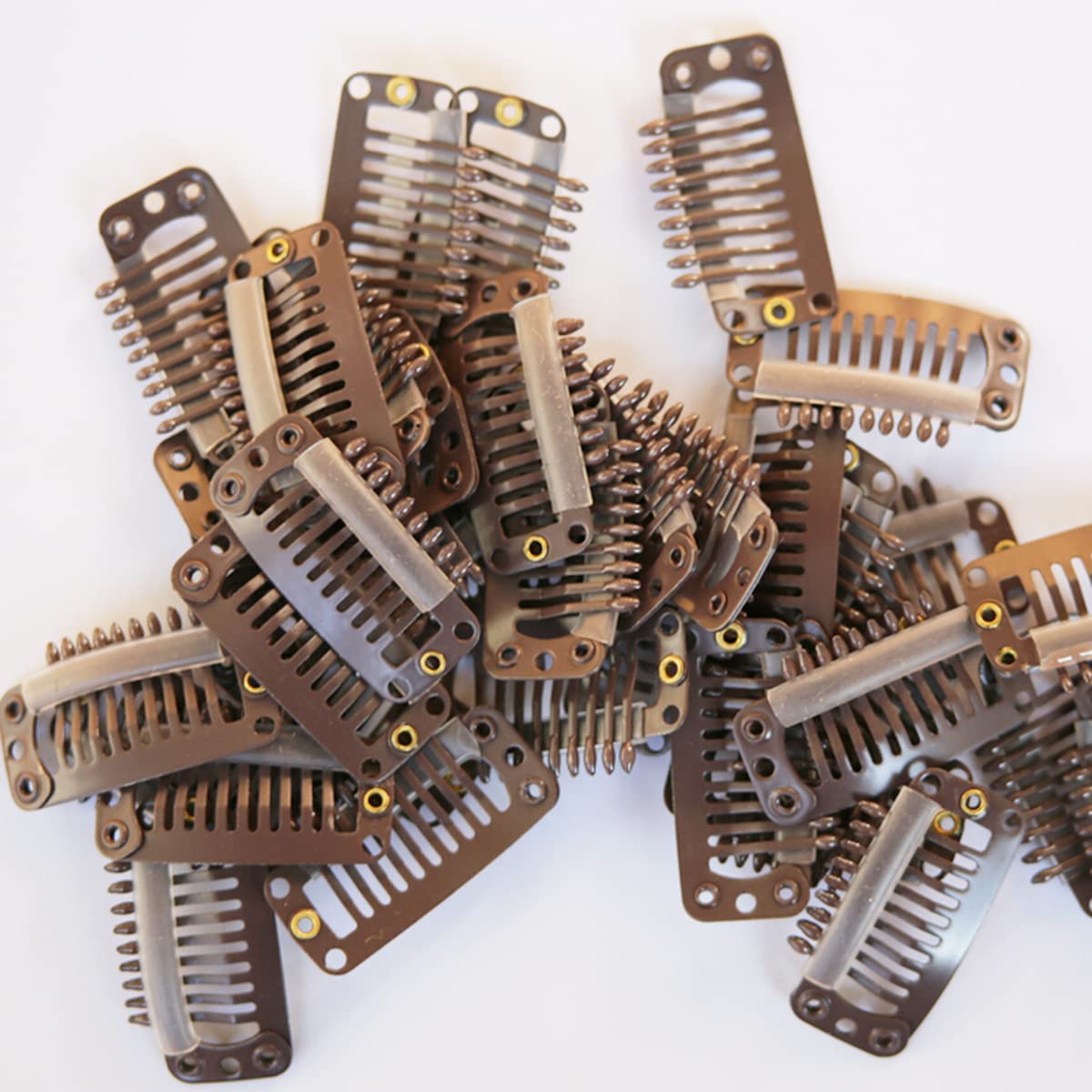 20-Piece Black Hair Extension Clips with 9 Teeth Snap-Comb for Wigs (Brown) – Secure & Comfortable Hair Styling for Daily Wear & Cosplay