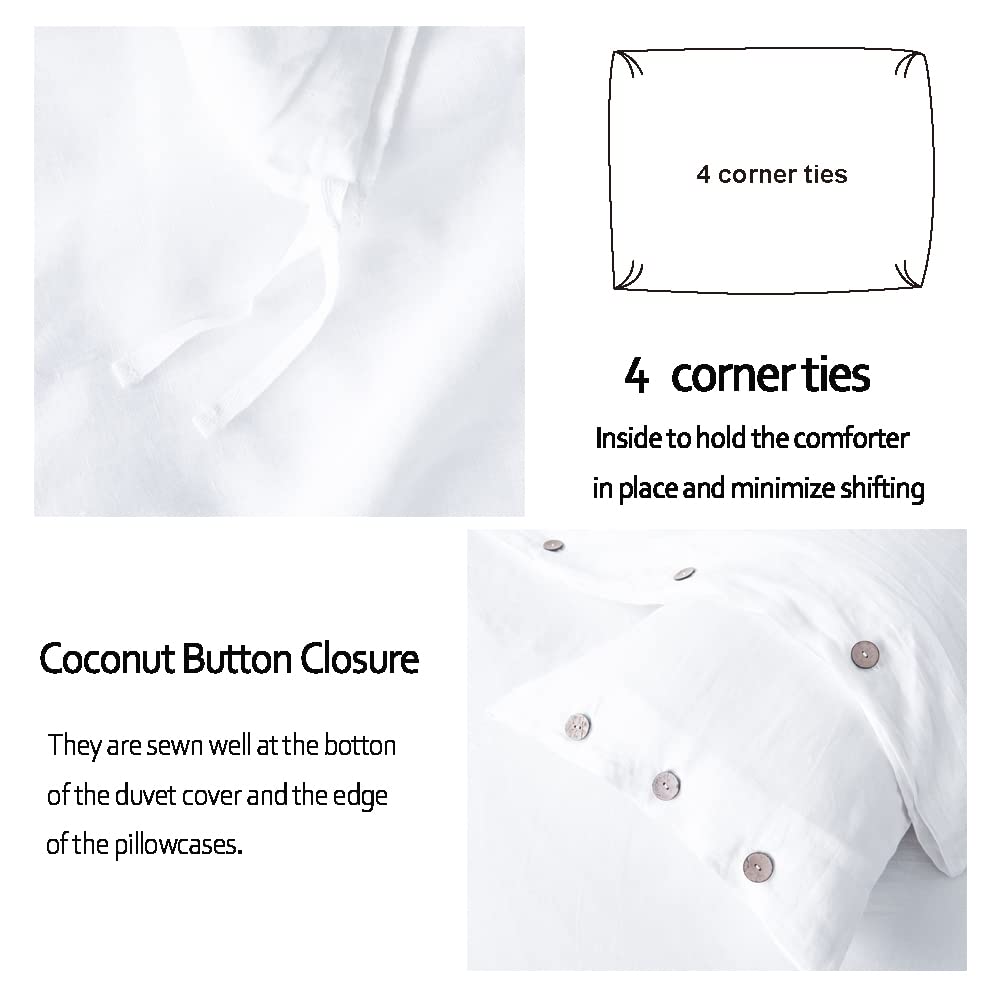 Premium Meadow Park Stone Washed Linen King Duvet Cover Set (3-Piece) | OEKO-TEX Certified 100% Natural Ultra-Soft Bedding | Machine Washable All-Season Comfort | Perfect for Master Bedroom, Guest Room & Vacation Homes | White