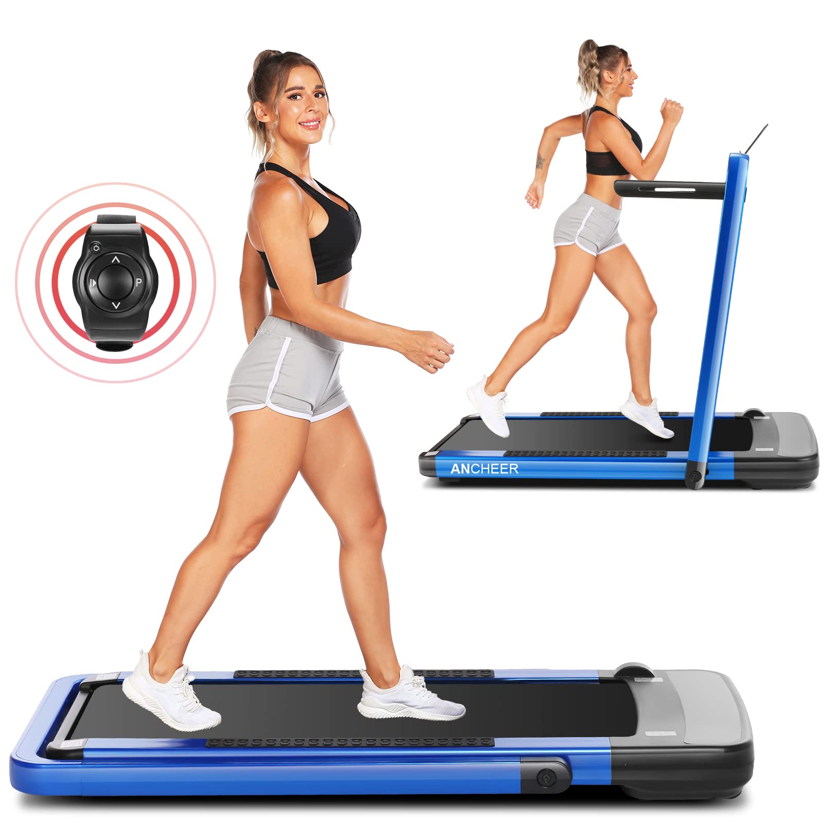 ANCHEER 2-in-1 Folding Under Desk Treadmill - Portable Walking Jogging Machine with Brushless Motor, Smart APP & Remote Control - Compact Electric Treadmill for Home Office & Small Spaces - Perfect for Work from Home, Office Workouts & Apartment Exercise