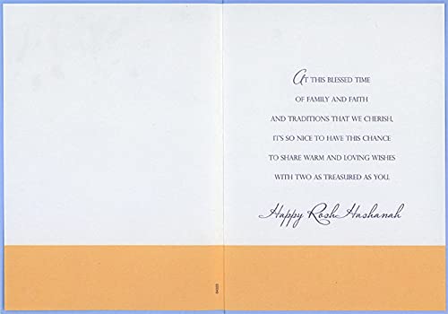 Elegant Rosh Hashanah Greeting Card with Candle, Grapes & Apples Design - Perfect Jewish New Year Gift for Daughter & Son-in-Law | Blue Table Setting for Holiday Celebrations