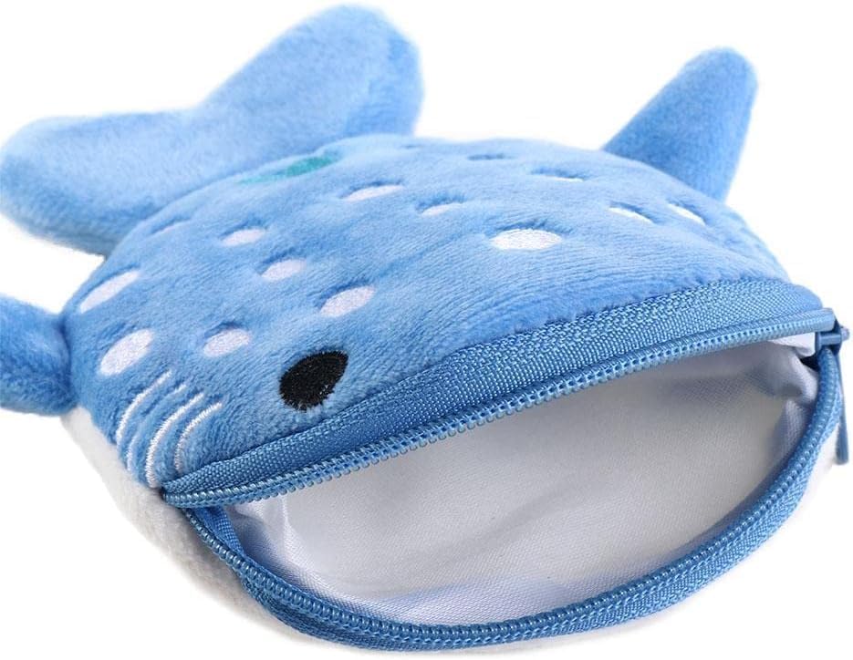Adorable Blue Shark Plush Wallet for Women - Cute Cartoon Coin Purse, Cosmetic Bag & Key Holder with Zipper | Perfect for Everyday Use, Travel & Gift Giving