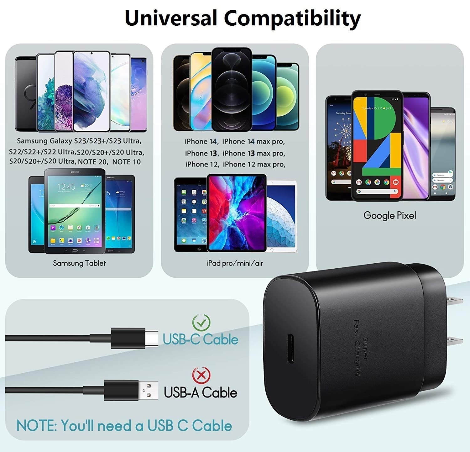 3-Pack 20W USB-C Fast Wall Charger with 10FT Long Cable - Compatible with iPhone 16/16 Plus/16 Pro/16 Pro Max/15 Series - Fast Charging for Home, Office & Travel