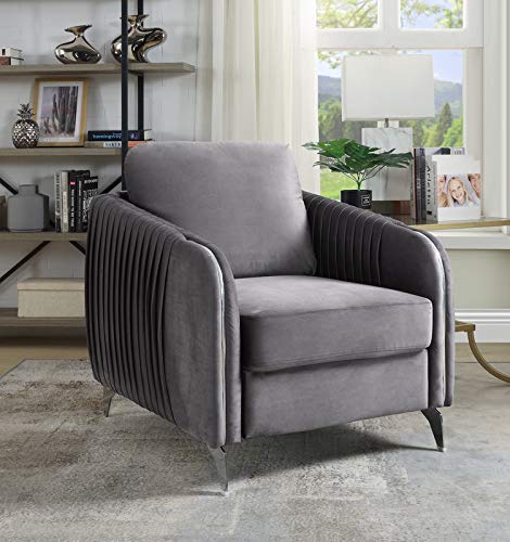 Ergode Hathaway Gray Velvet Modern Chic Accent Armchair - Stylish Living Room Chair for Home Office, Lounge & Reading Nook