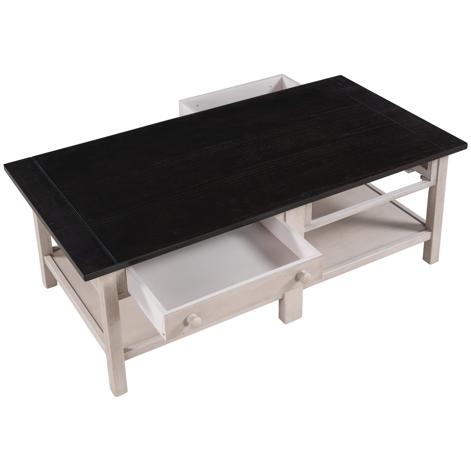 Solid Wood Coffee Table with 2 Drawers & Open Shelf - Large Storage, Classic American Style Cocktail Table for Living Room, Office, or Lounge (Espresso & White Finish) - Perfect for Entertaining Guests, Holding Drinks & Displaying Decor