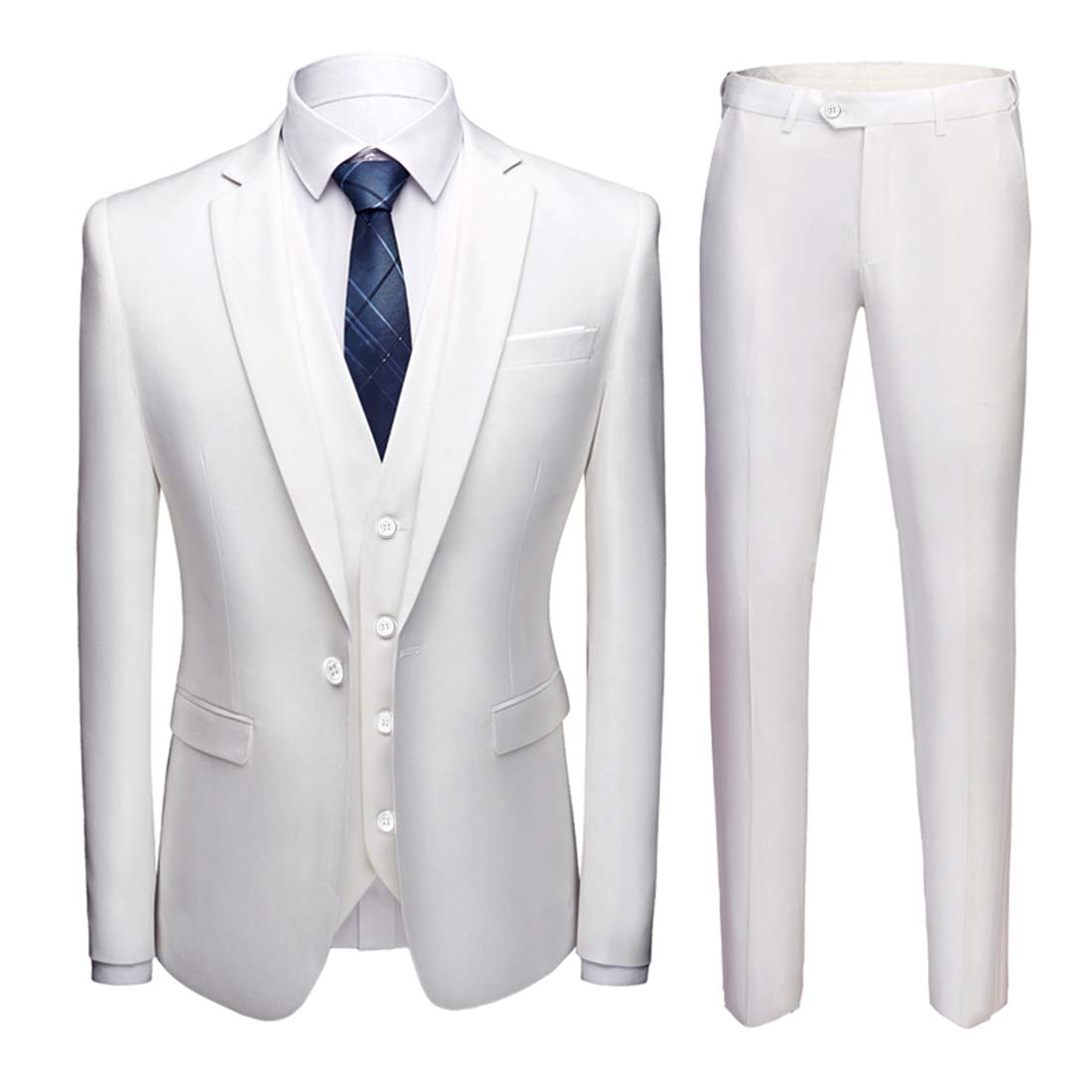 MY'S Men's 3 Piece Slim Fit Suit Set - One Button Jacket, Blazer, Vest & Pants with Free Tie | Formal Business Attire for Weddings, Interviews & Office Wear