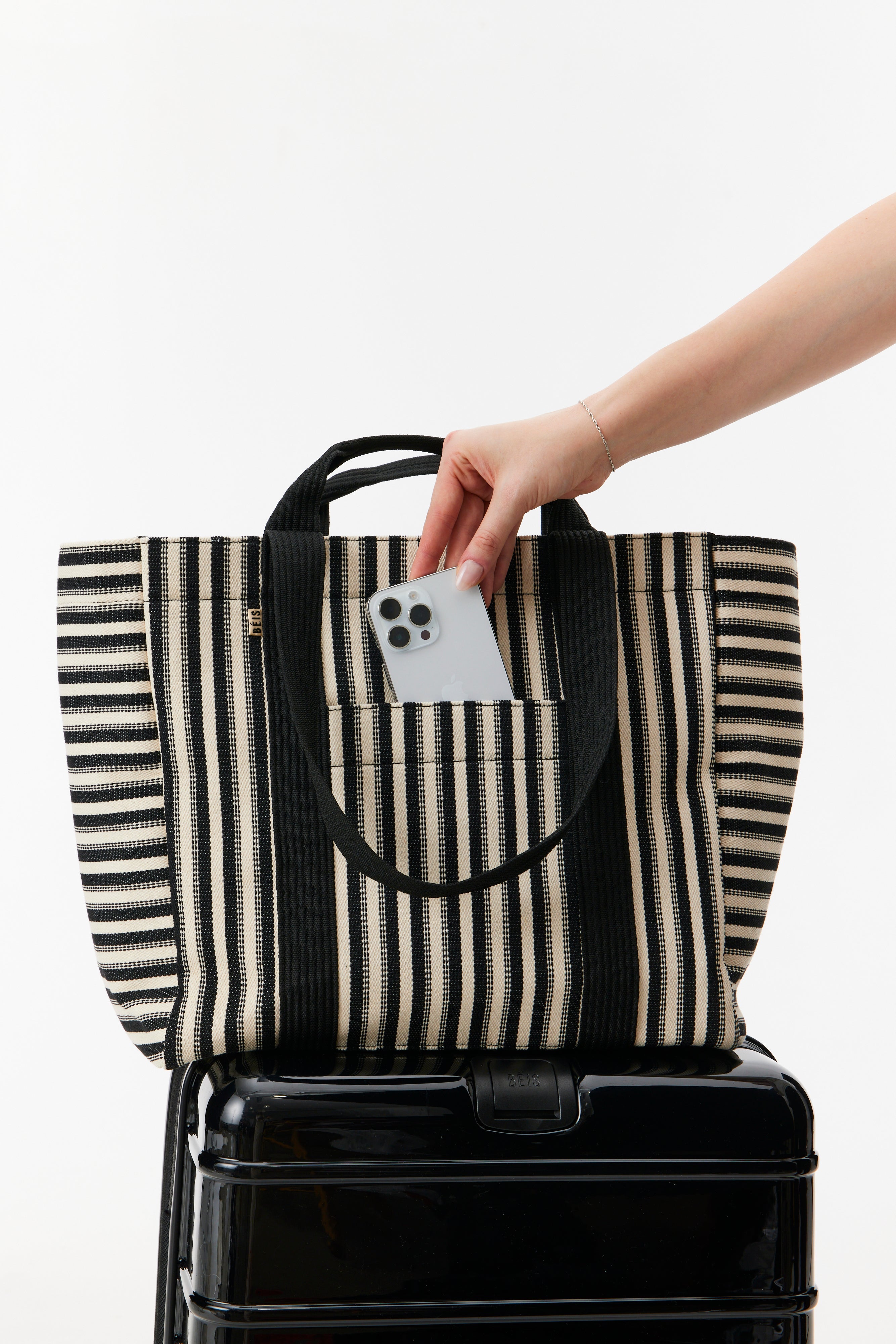 Vacation Tote Bag - Black & White Striped Beach Tote for Women, Perfect for Travel, Pool, Beach & Shopping | Lightweight & Spacious Carryall
